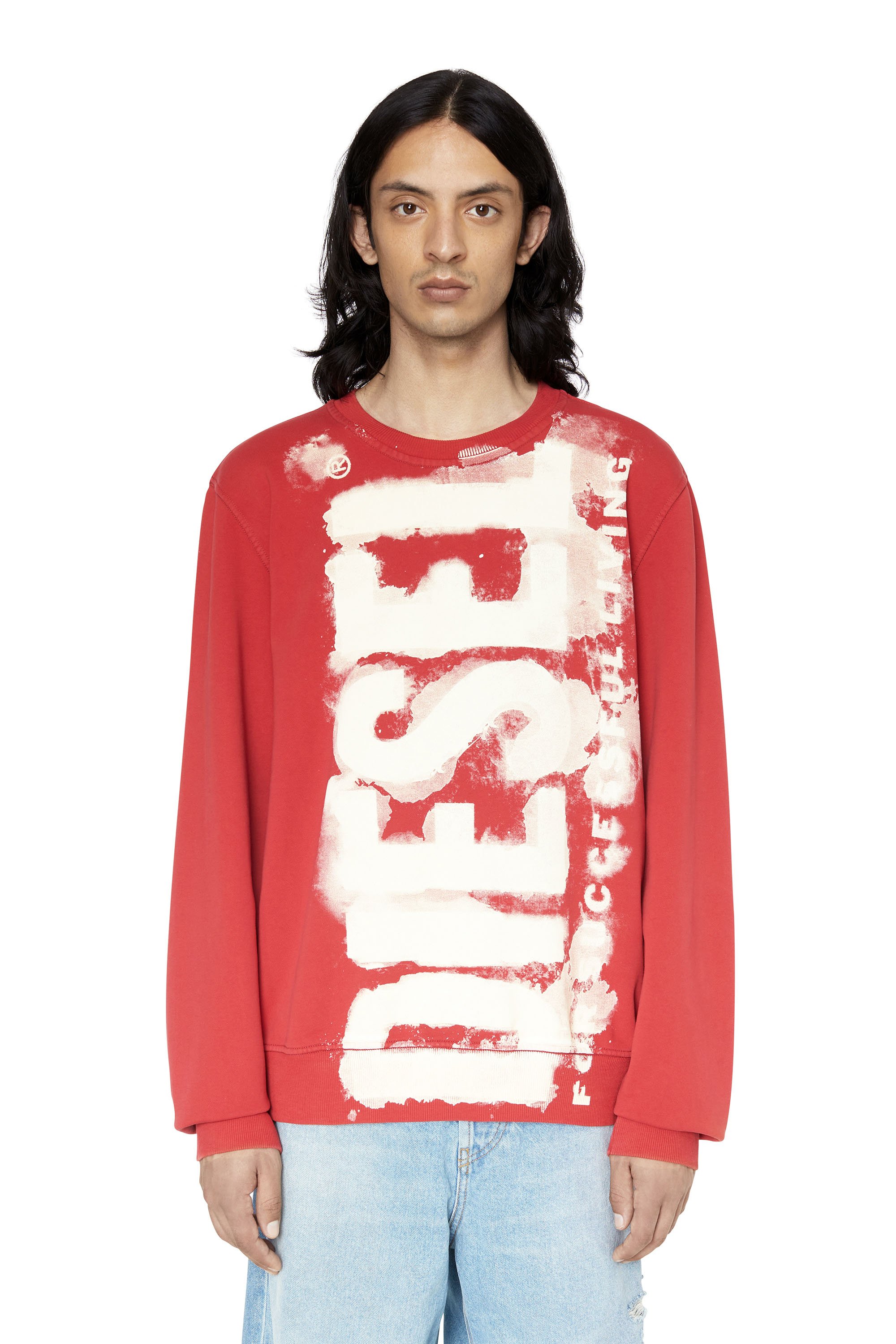 Diesel - S-GINN-E5, Man Sweatshirt with bleeding-effect logo in Red - Image 1