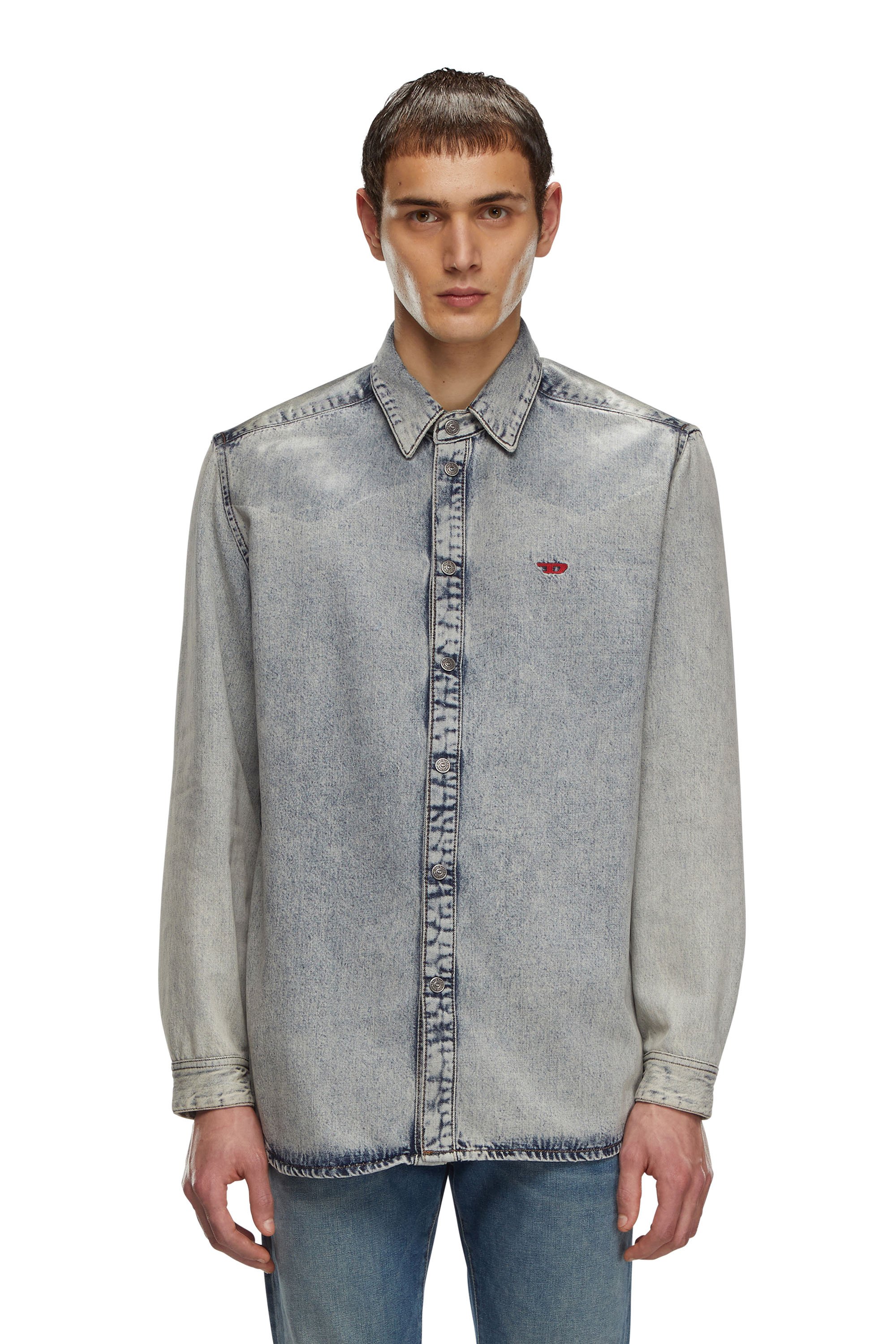 Diesel - D-SIMPLY-S2, Man Stretch denim shirt with coated yoke in Blue - Image 1