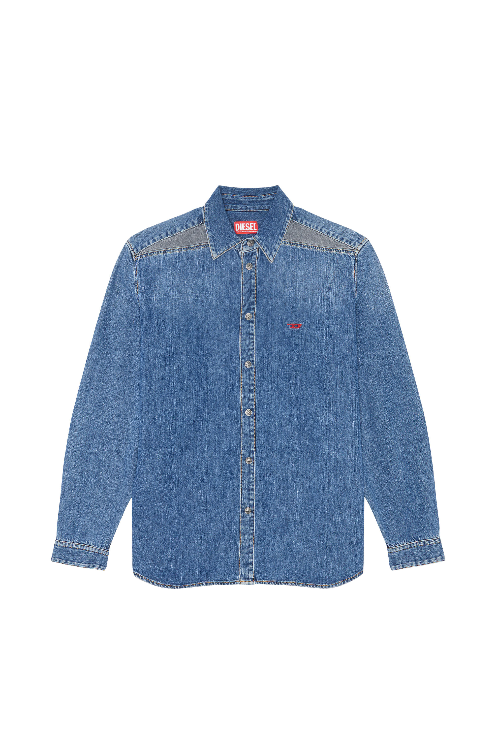 Diesel - D-SIMPLY-RS, Man Denim shirt with contrast inserts in Blue - Image 6