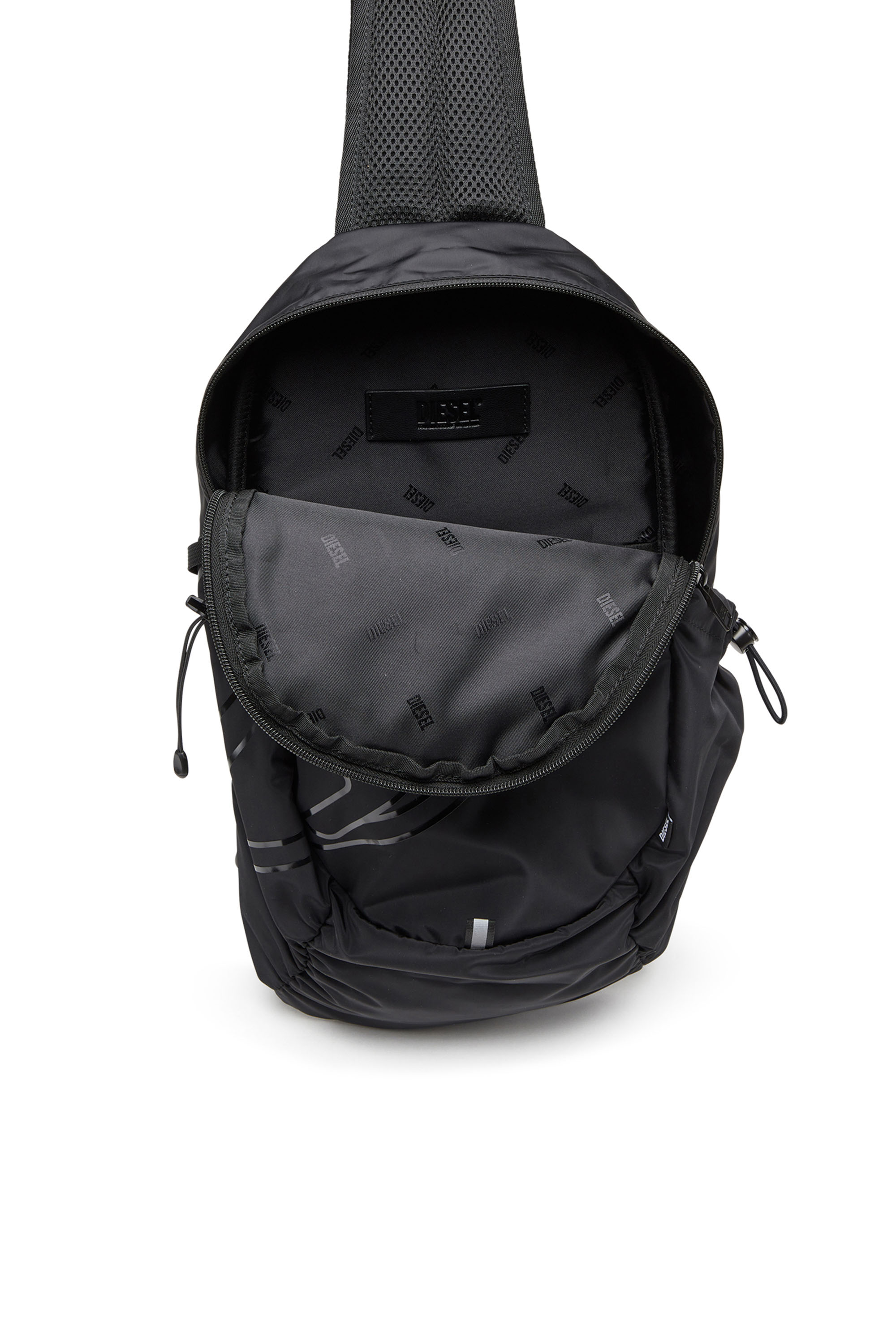 Diesel - DRAPE SLING BAG, Man Drape-Nylon sling backpack with tonal logo in Black - Image 4