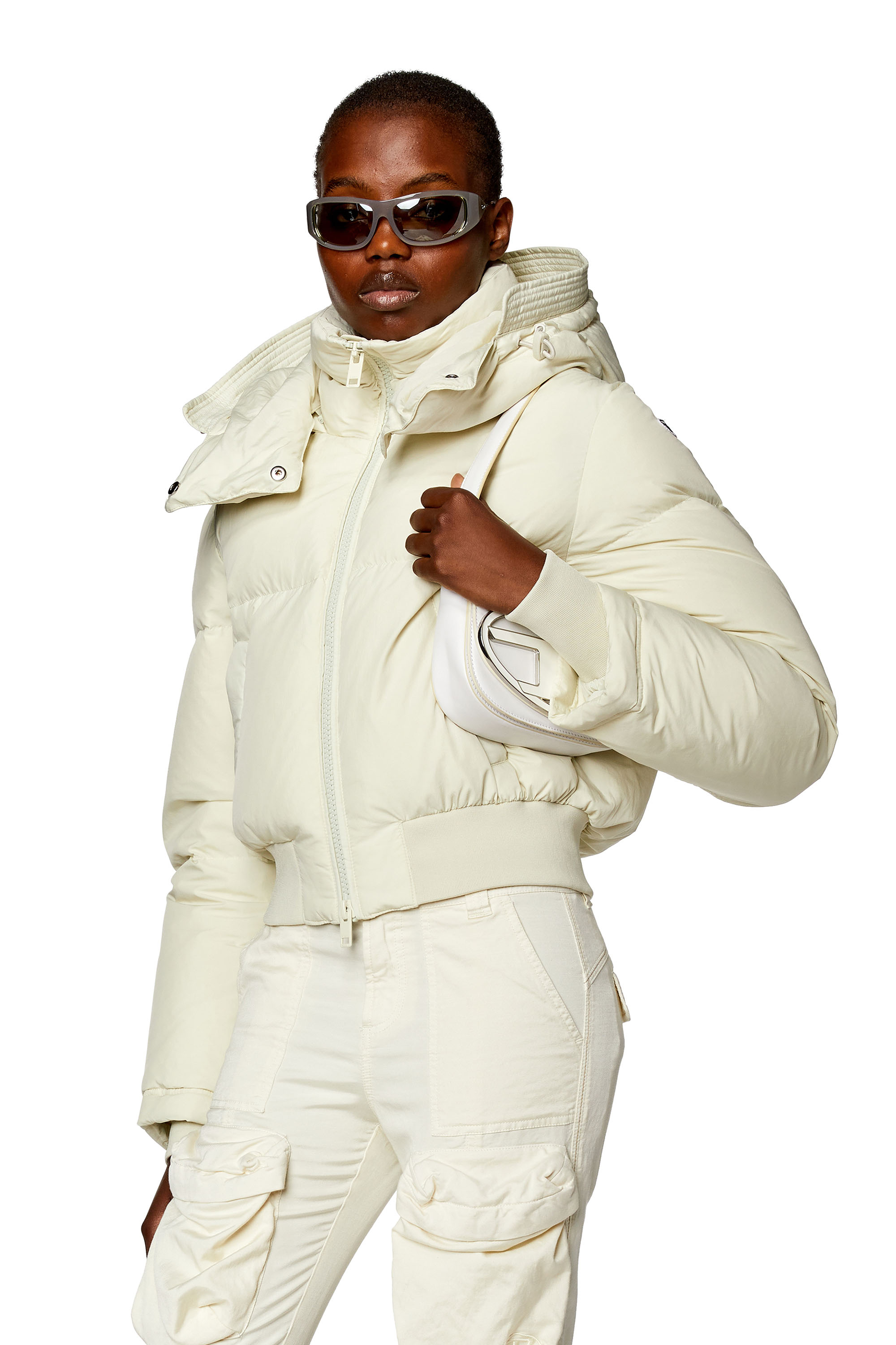 Diesel - W-PEYT-SHORT, Woman Down jacket in recycled nylon taslan in White - Image 1