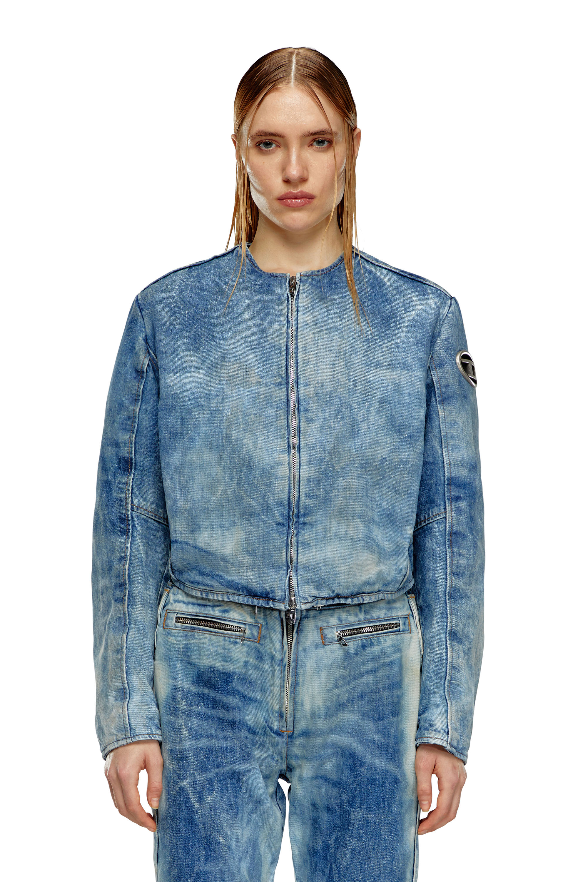 Diesel - DE-CALUR-FSE, Woman Denim jacket with biker zip details in Blue - Image 5
