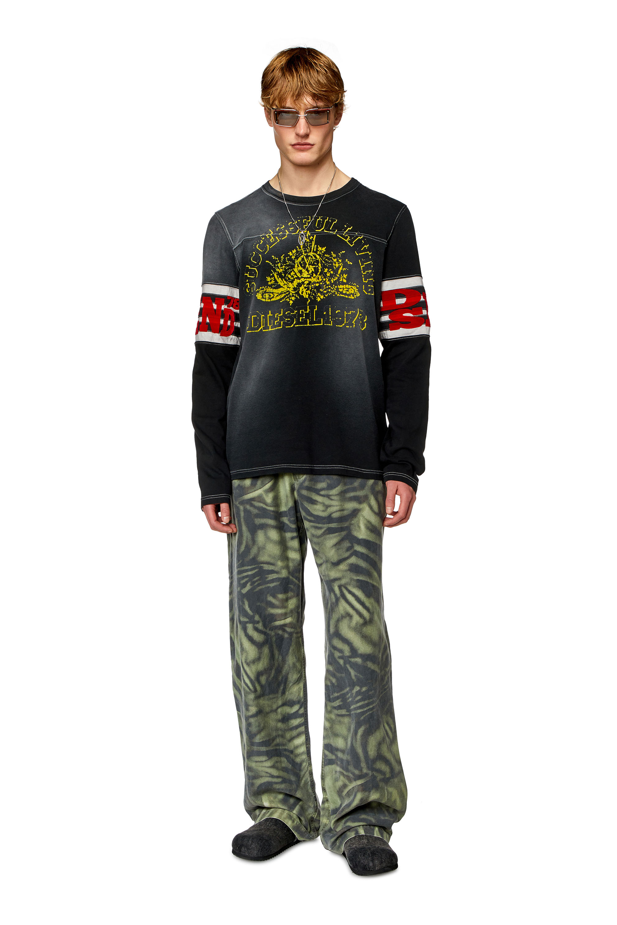 Diesel - P-GOLD-ZEBRA, Man Twill pants with zebra-camo print in Green - Image 4