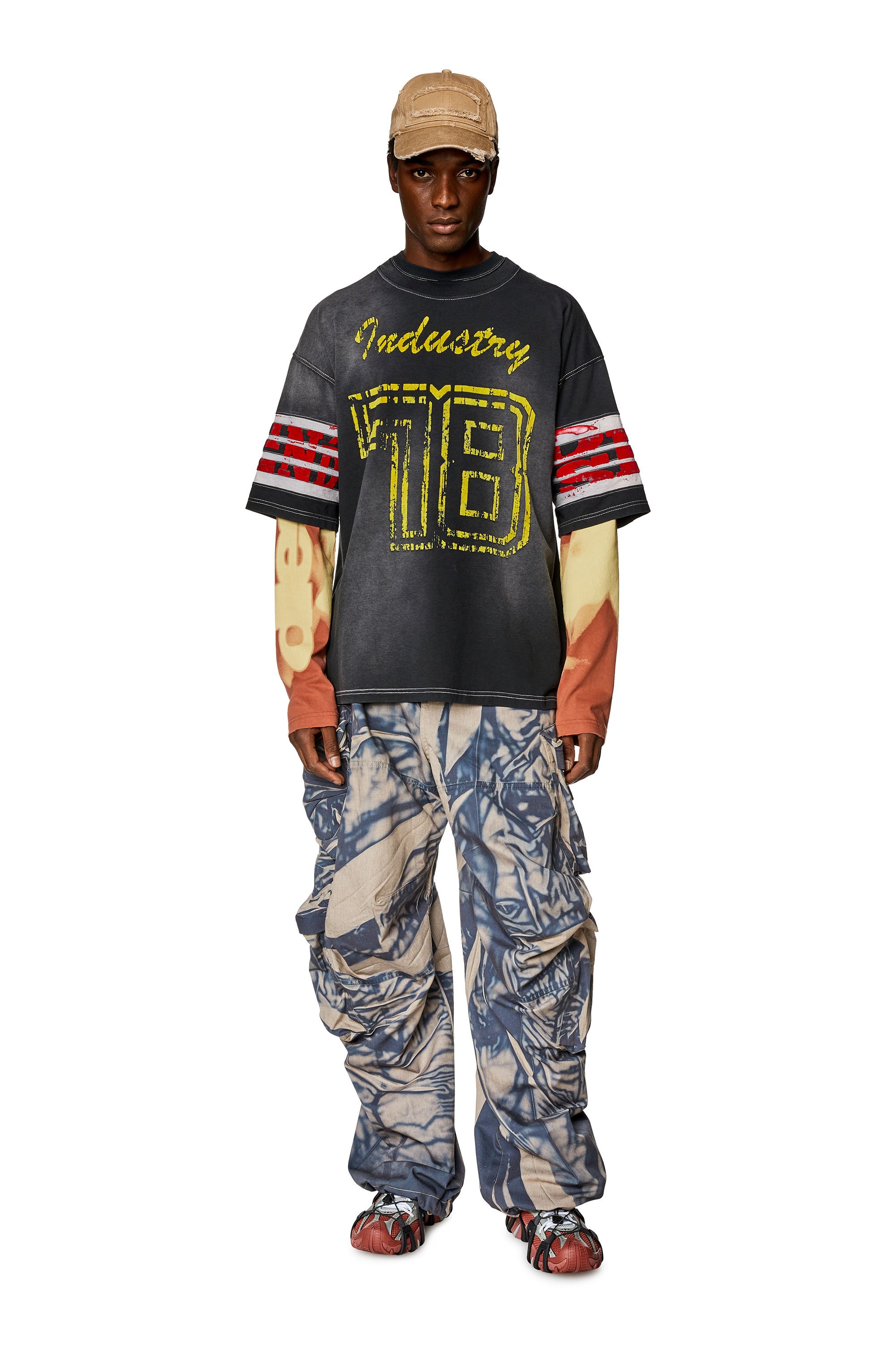 Diesel - T-BOST, Man Faded jersey T-shirt with flock prints in Black - Image 3
