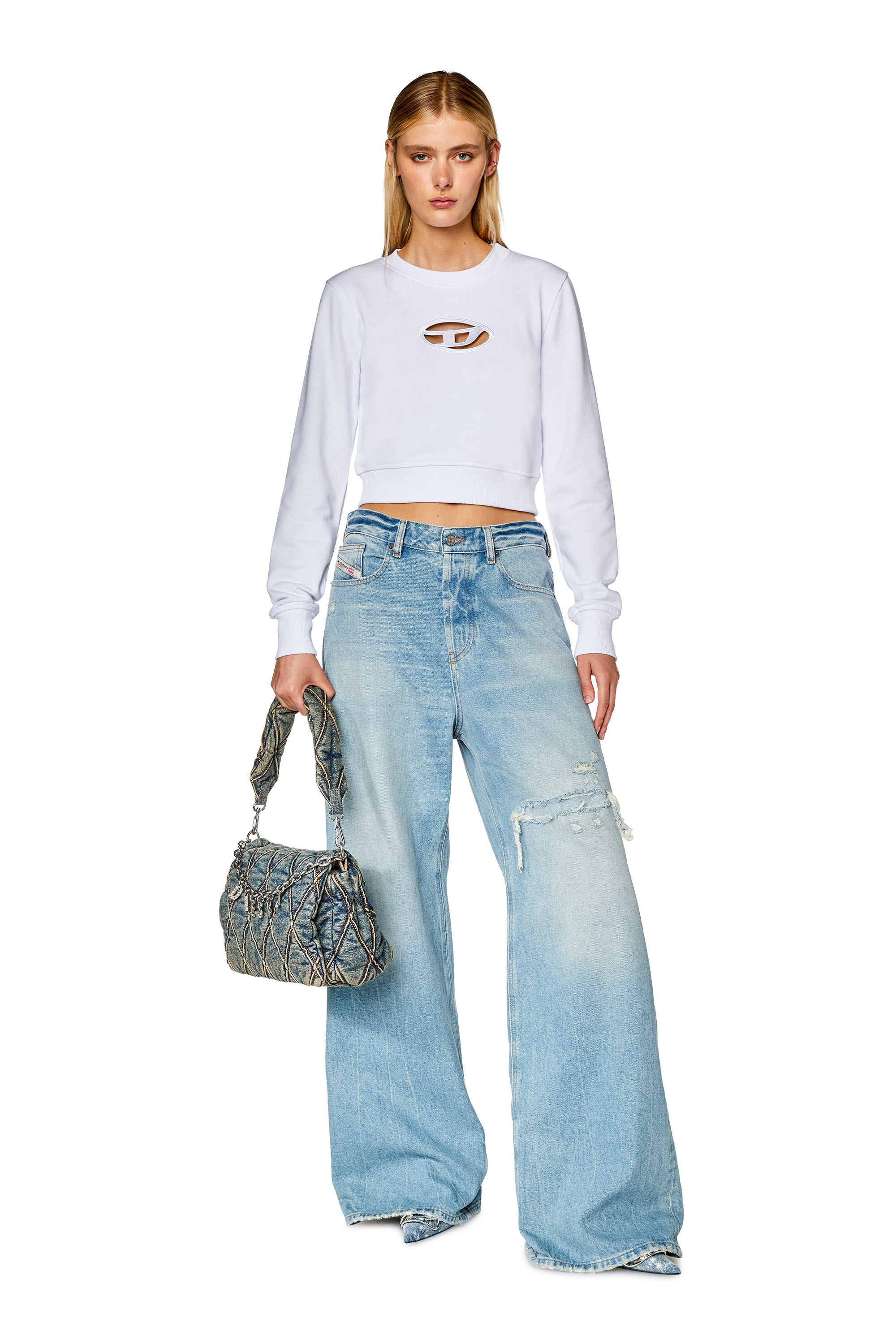 Diesel - F-SLIMMY-OD, Woman Cropped sweatshirt with cut-out logo in White - Image 2