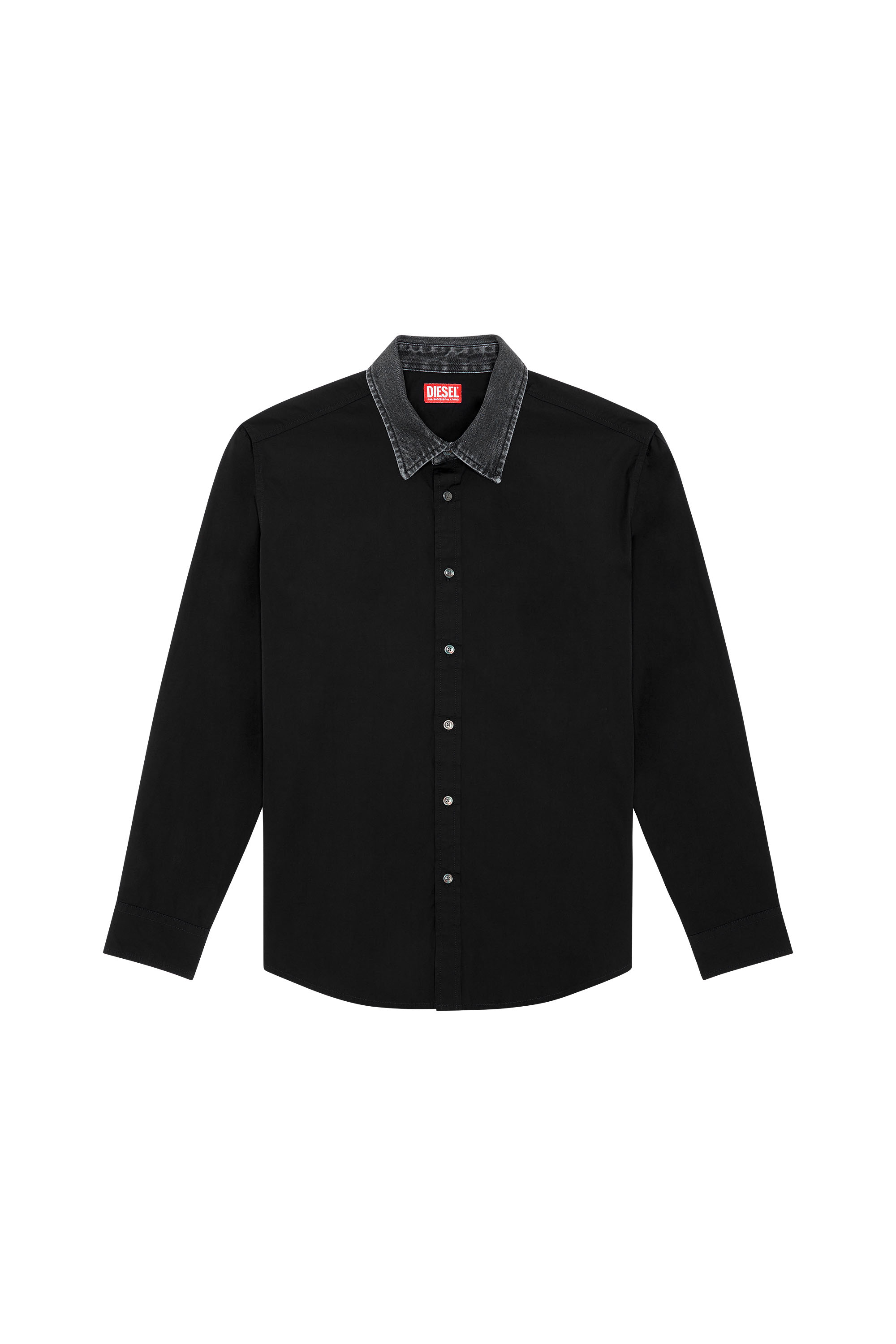 Diesel - S-HOLLS, Man Cotton shirt with denim collar in Black - Image 5