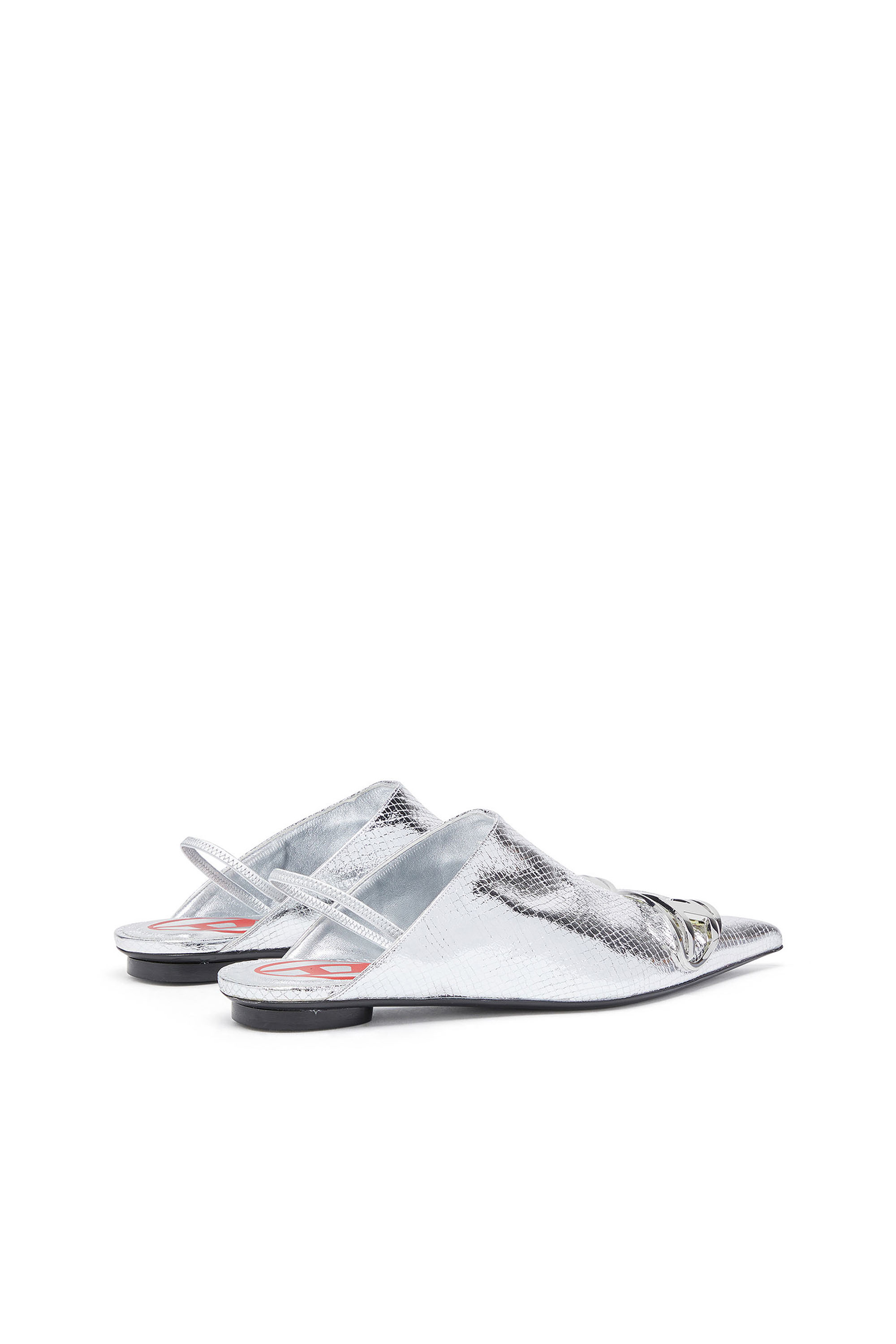 Diesel - D-VENUS B, Woman D-Venus-Patent snake-effect slingback mules in Silver - Image 3