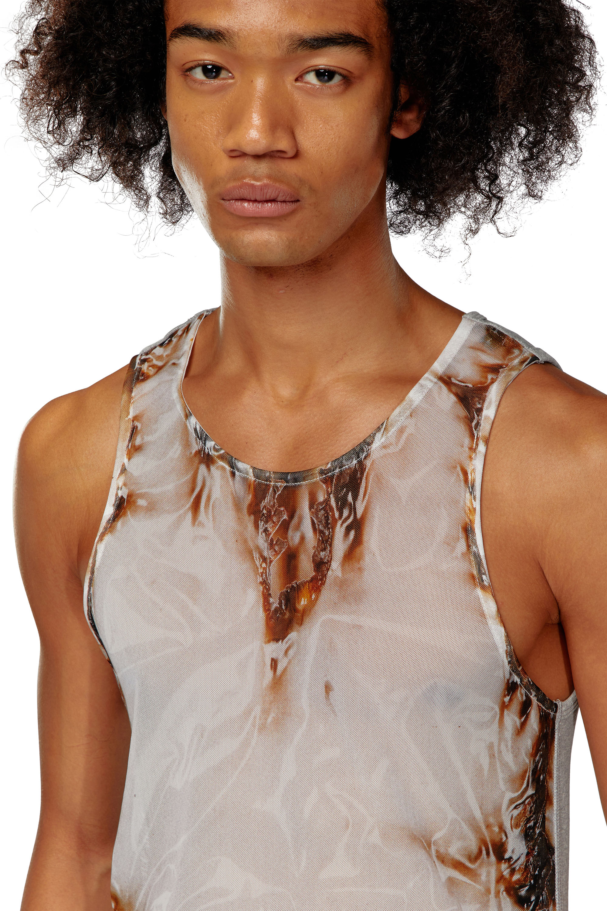 Diesel - T-LIFTY-BURN-ART, Man Tulle tank with burning plastic print in Grey - Image 3