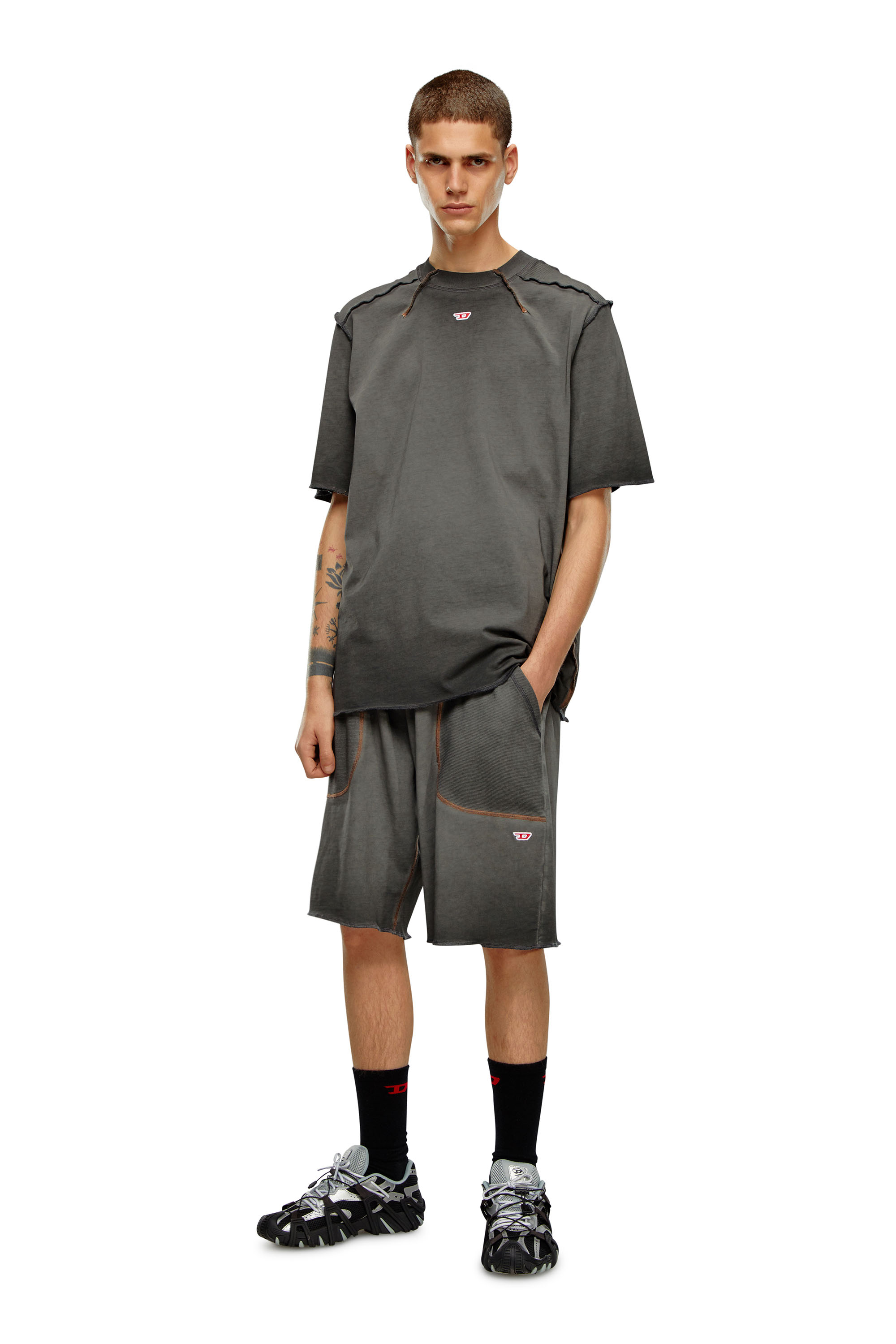 Diesel - P-BASK, Man Sweat shorts with waffle-knit details in Black - Image 3
