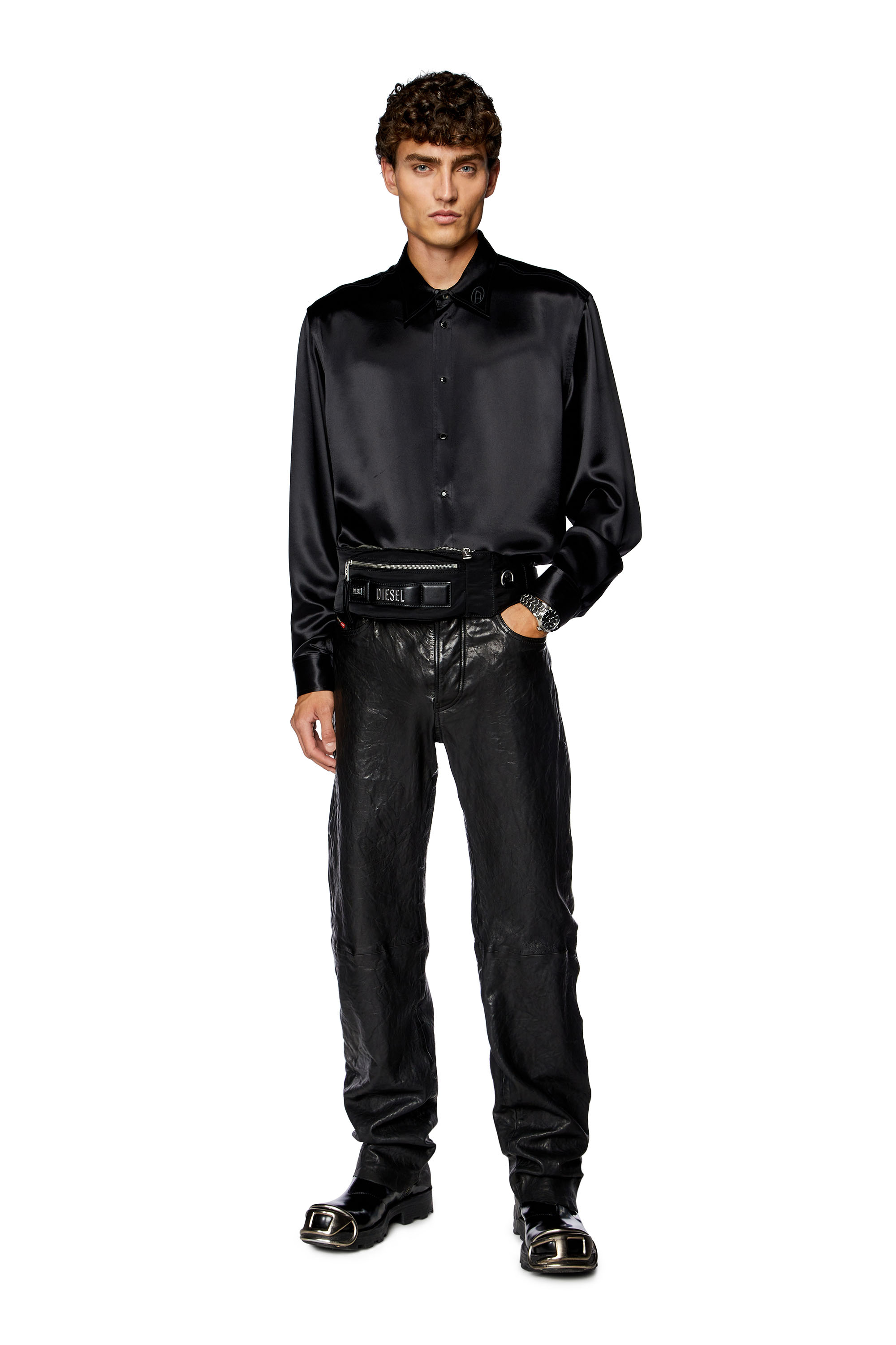 Diesel - P-MACS-LTH, Man Textured waxed-leather pants in Black - Image 4