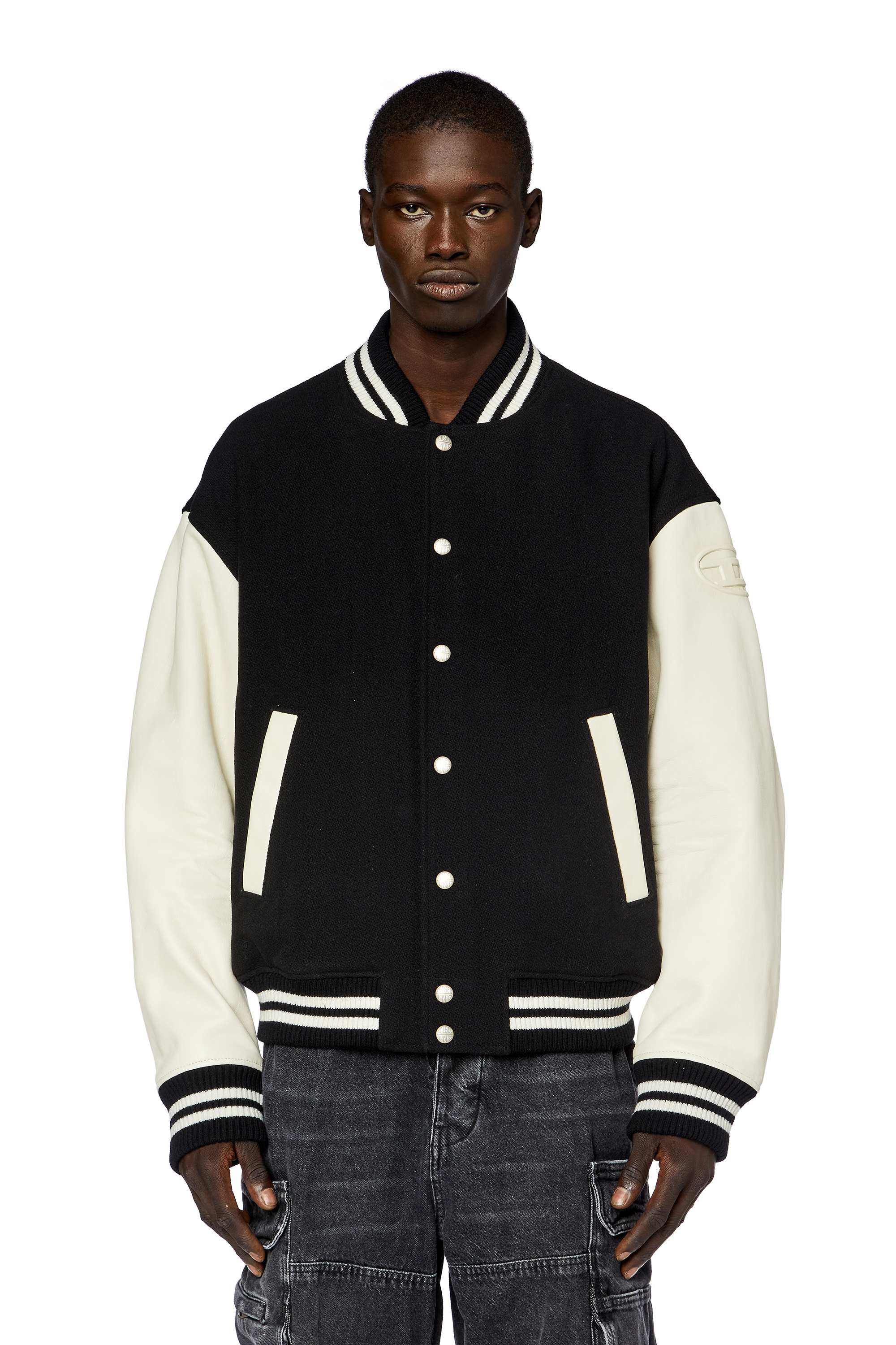 Diesel - L-FRANZ, Man Bomber jacket in leather and wool in Multicolor - Image 5