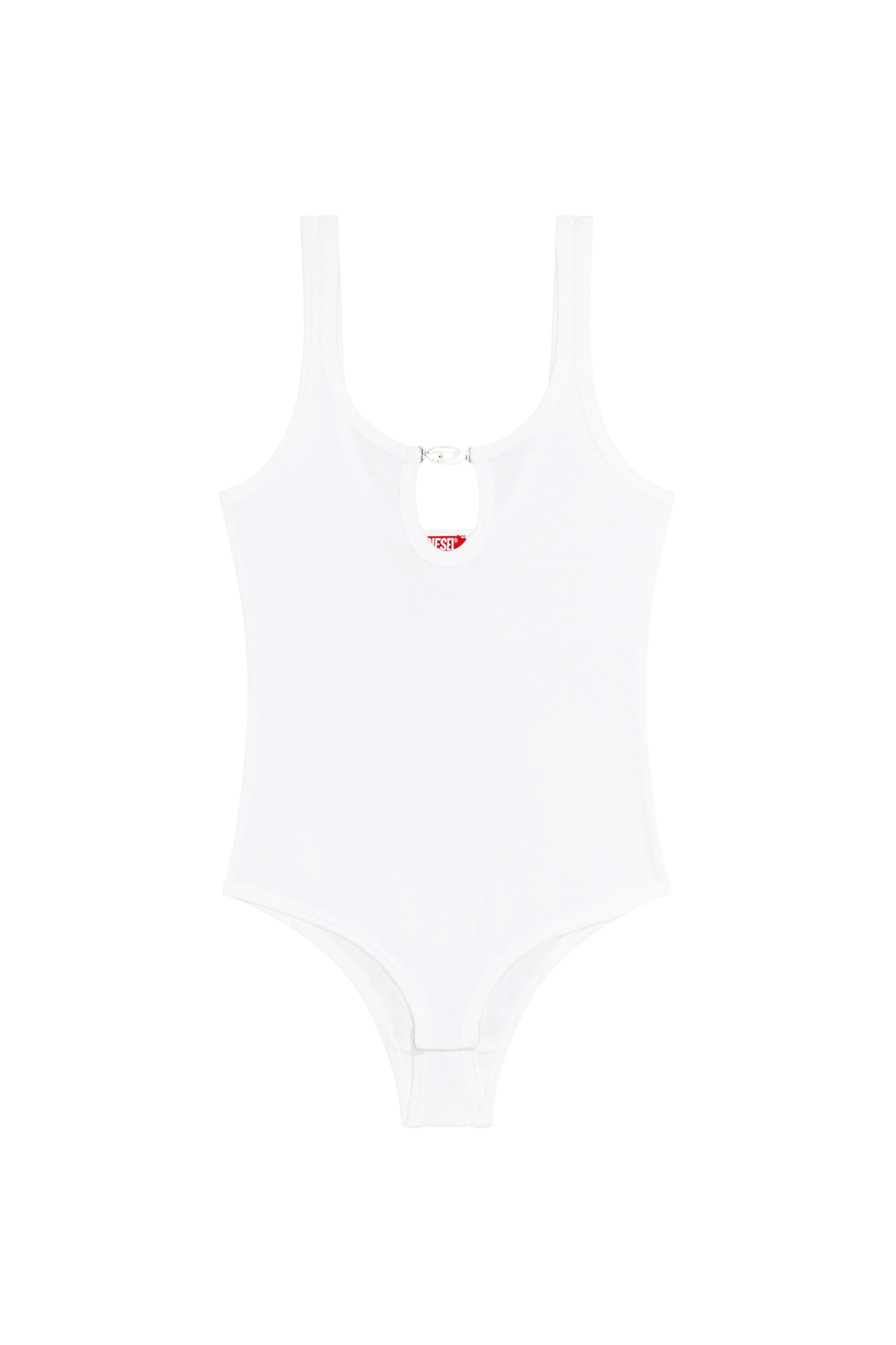 Diesel - UFBY-D-OVAL-COTTON-RIB-BODYSUIT, Mujer Body en canalé con placa Oval D in Blanco - Image 4