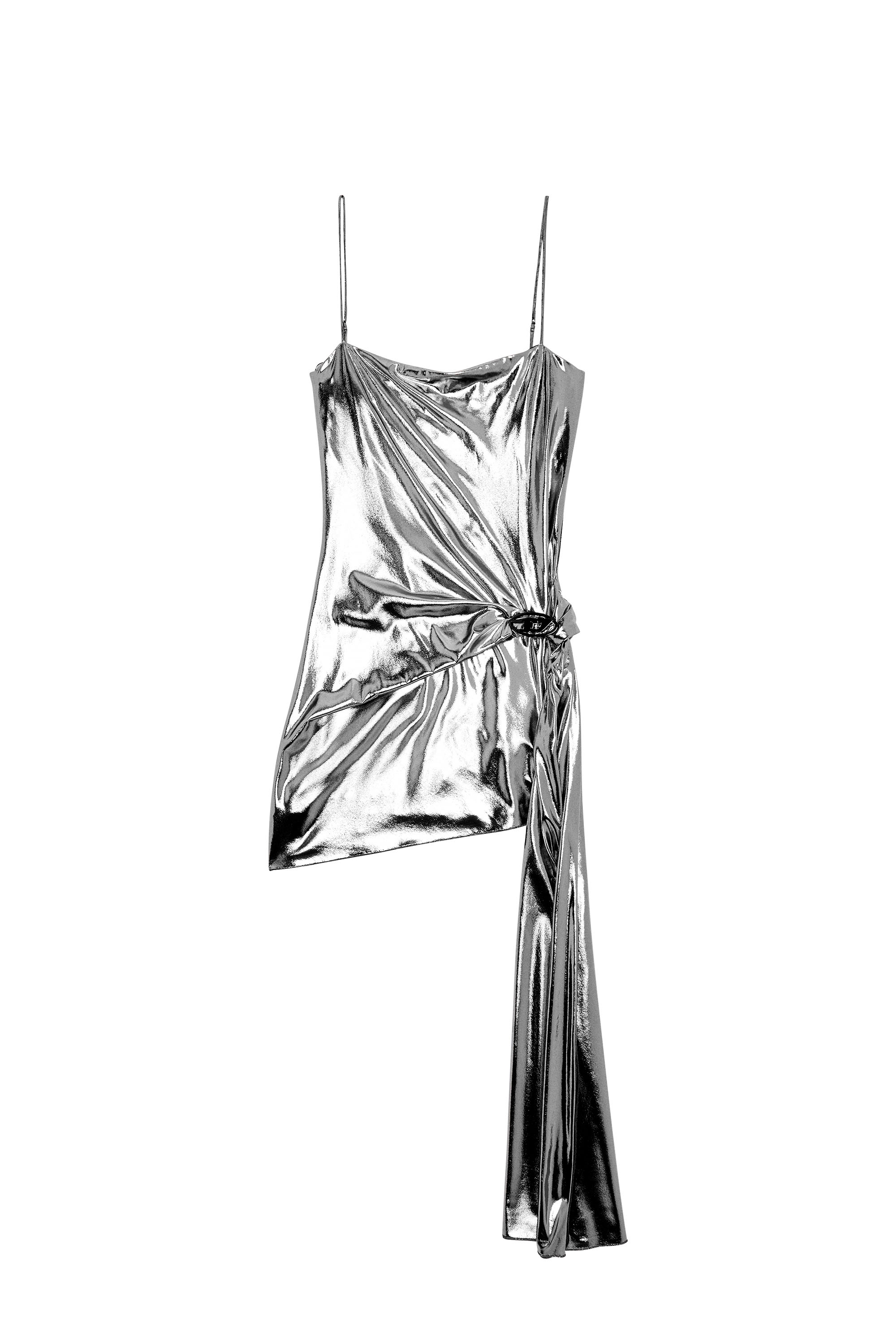 Diesel - D-BLAS, Woman Short metallic dress with draped panel in Silver - Image 4