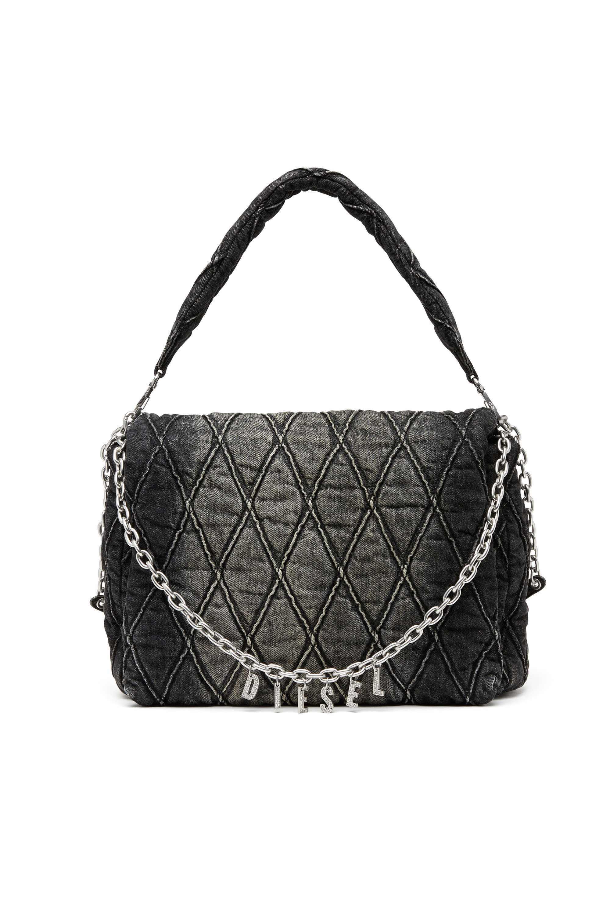 Diesel - CHARM-D SHOULDER L, Woman Charm-D L-Large shoulder bag in quilted denim in Black - Image 1