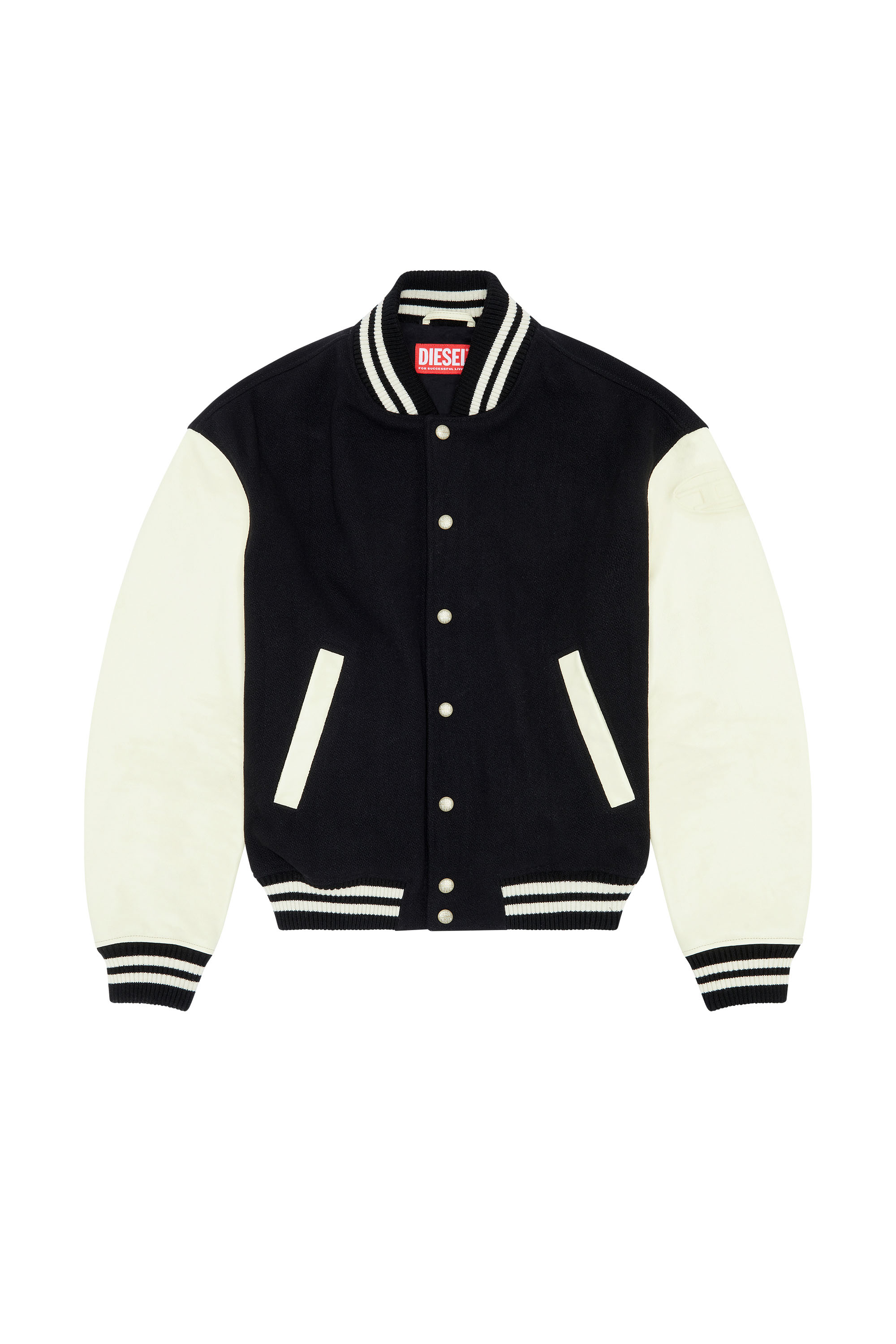 Diesel - L-FRANZ, Man Bomber jacket in leather and wool in Multicolor - Image 6