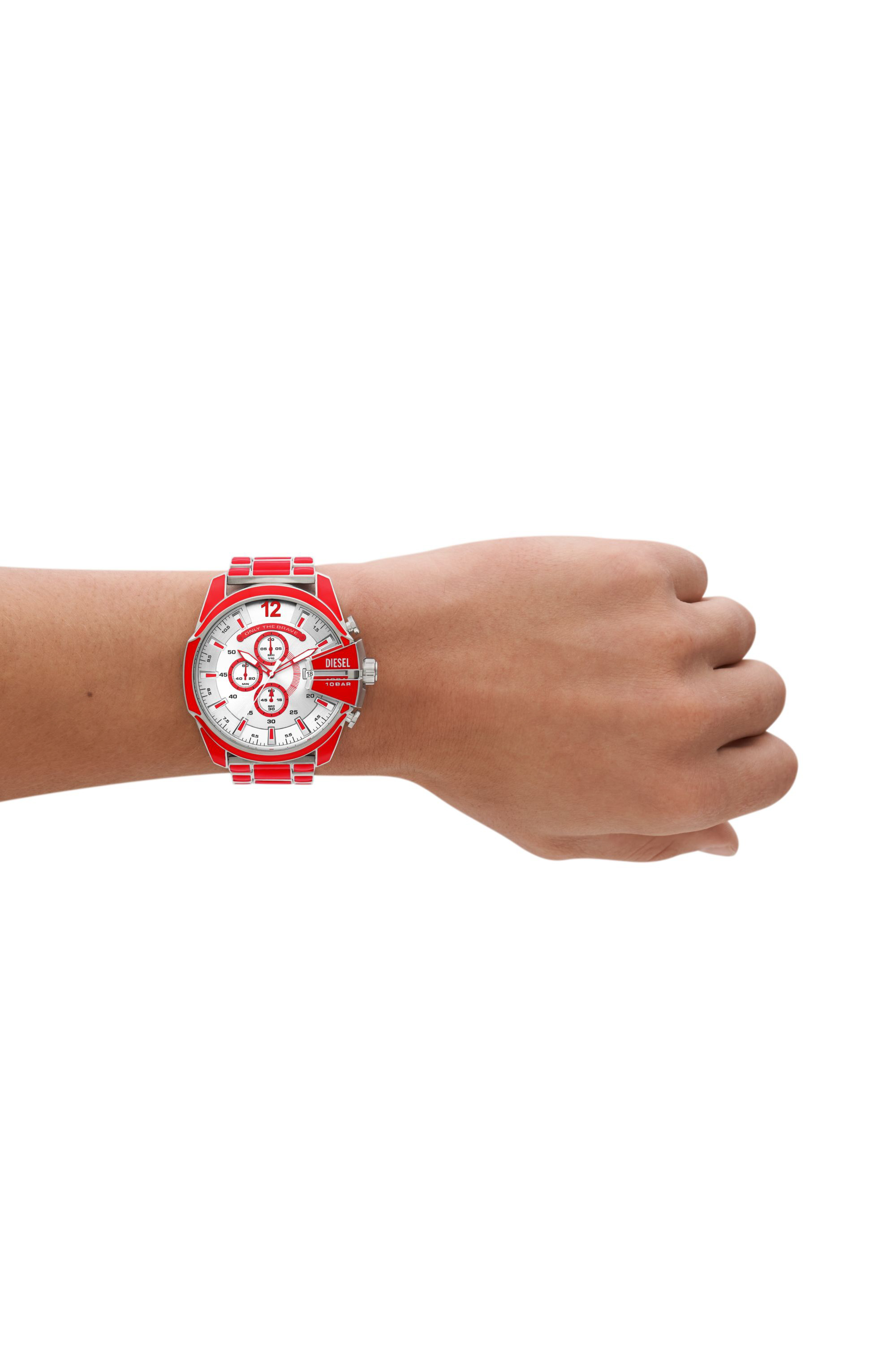 Diesel - DZ4638, Man Mega Chief red enamel and stainless steel watch in Red - Image 4