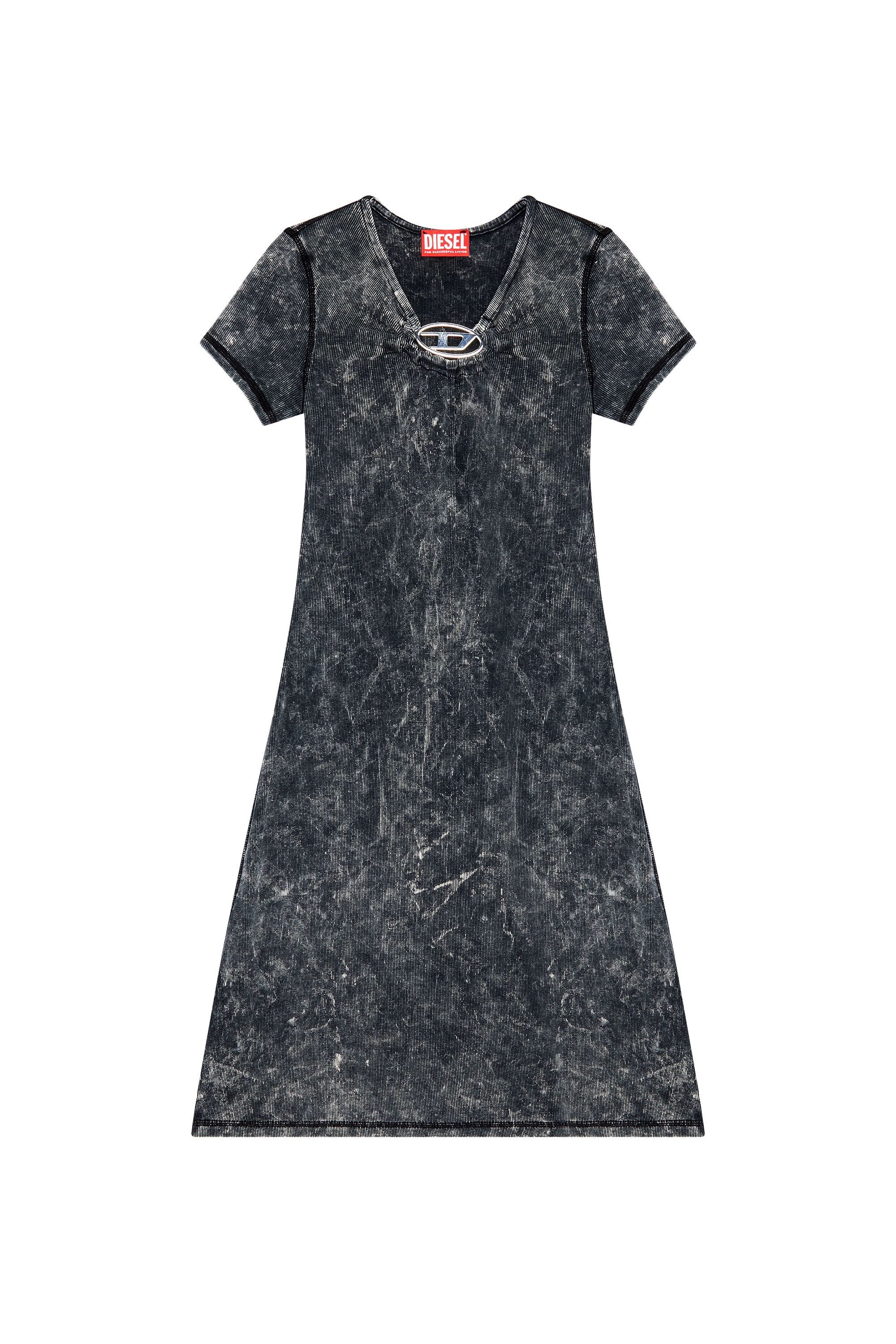 Diesel - D-CRESPE, Woman Ribbed dress with metal Oval D plaque in Grey - Image 4