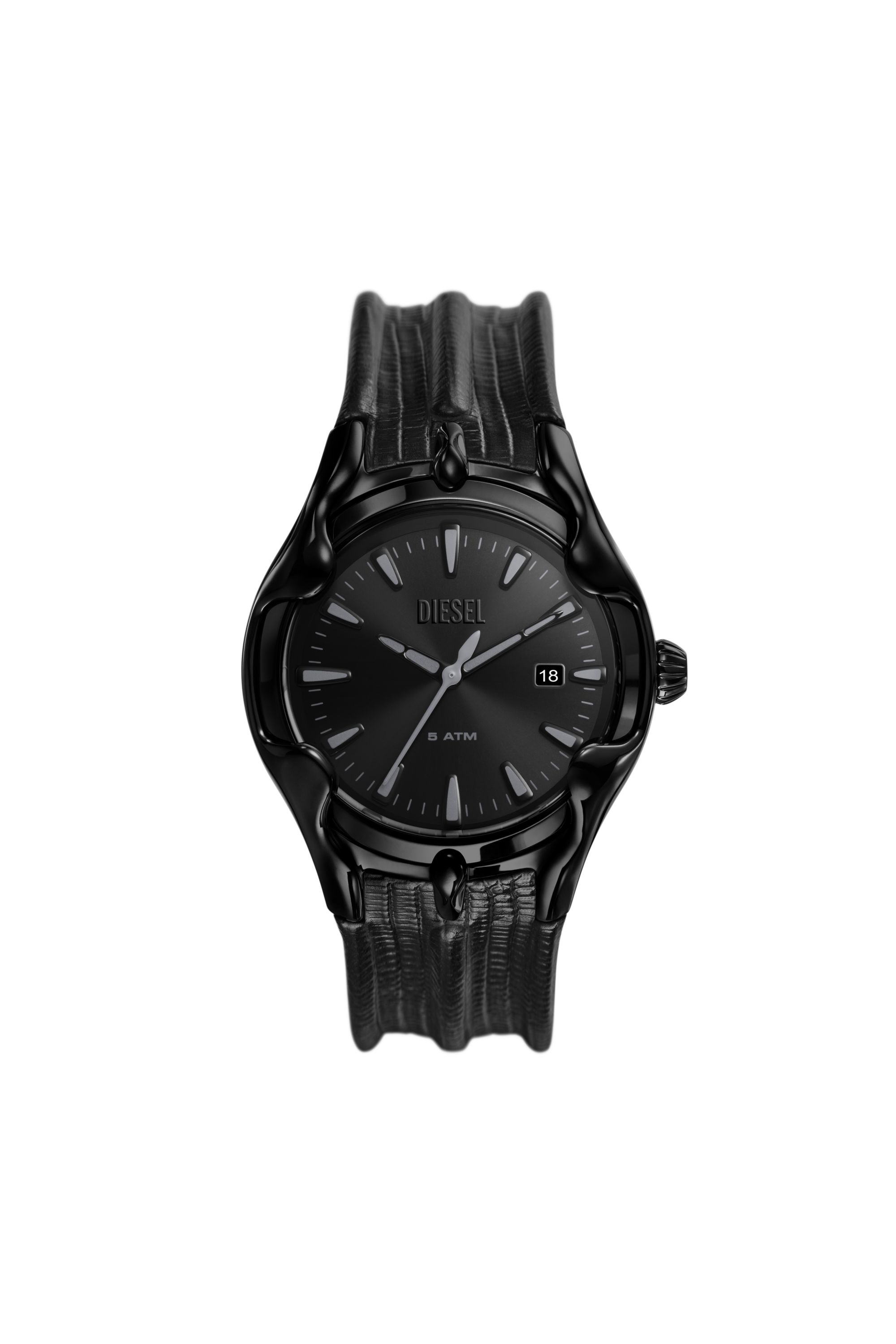 Diesel - DZ2193, Man Vert three-hand date black leather watch in Black - Image 2