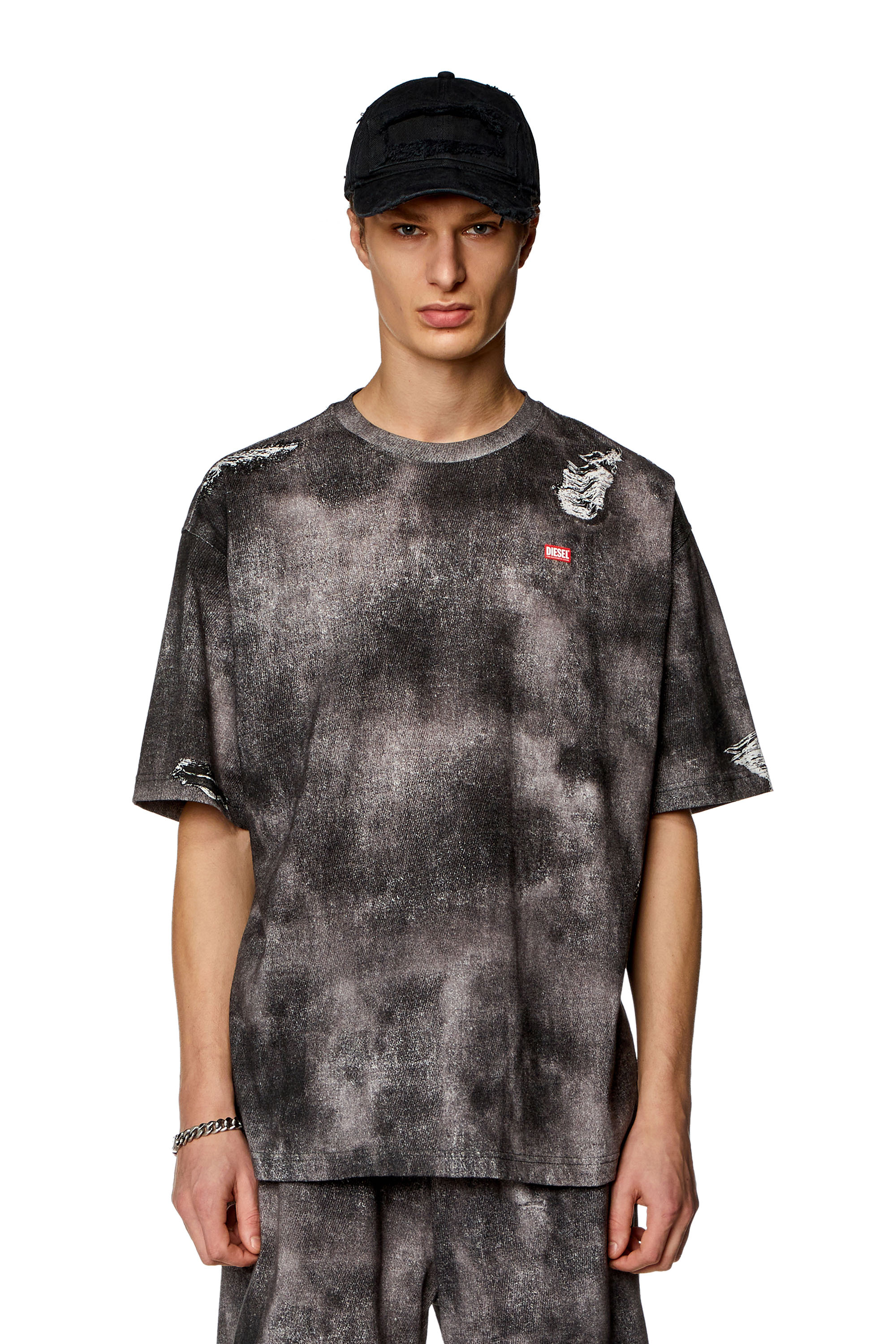 Diesel - T-WASH-N2, Man T-shirt with trompe l'oeil denim print in Black - Image 1