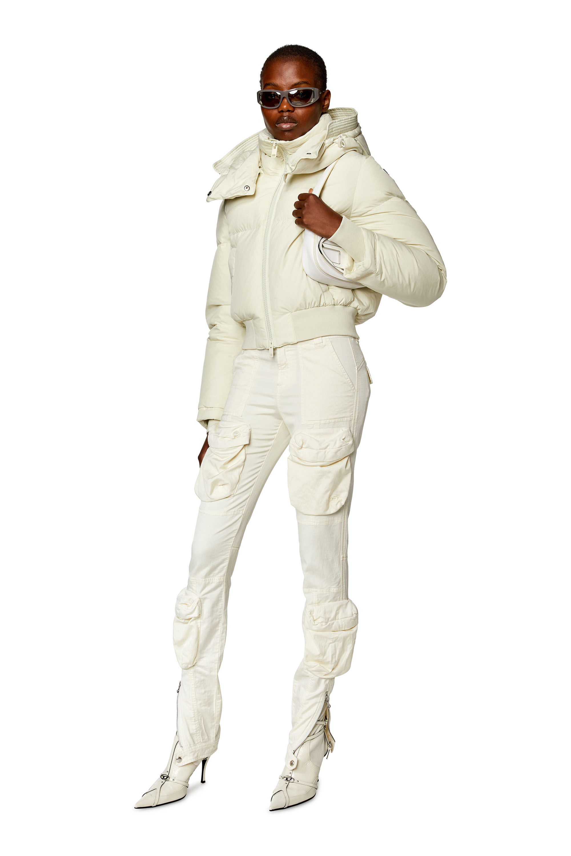 Diesel - W-PEYT-SHORT, Woman Down jacket in recycled nylon taslan in White - Image 2