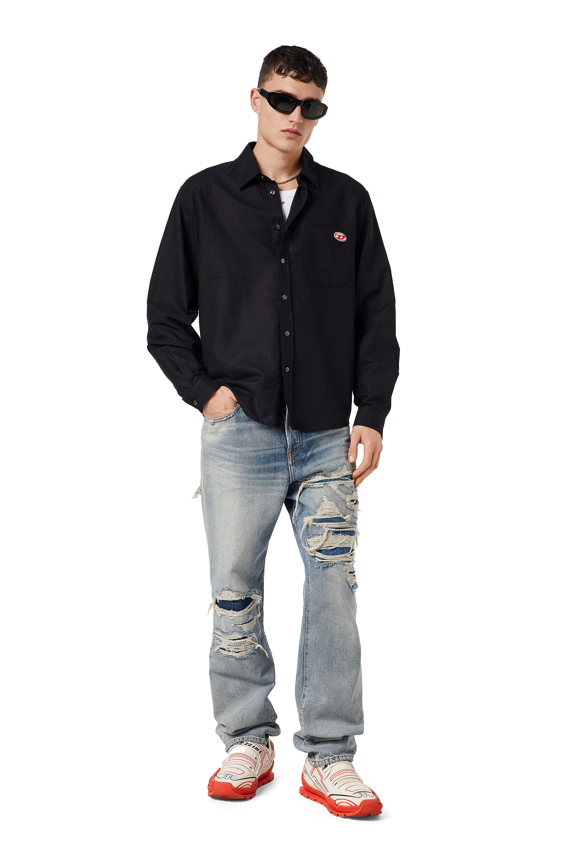 Diesel - S-UMBE, Man Long-sleeve shirt in cotton and hemp in Black - Image 2