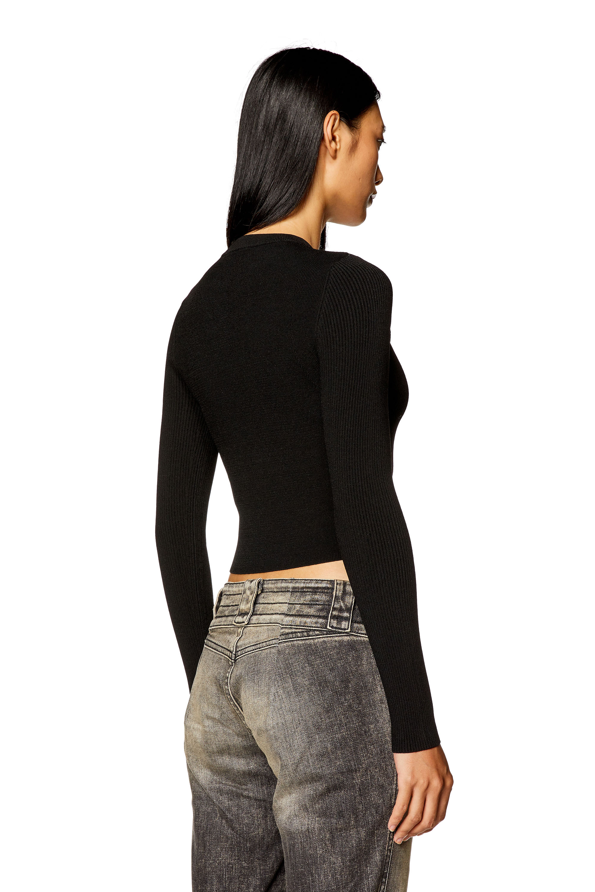 Diesel - M-VALARY, Woman Ribbed-knit long-sleeve top in Black - Image 3