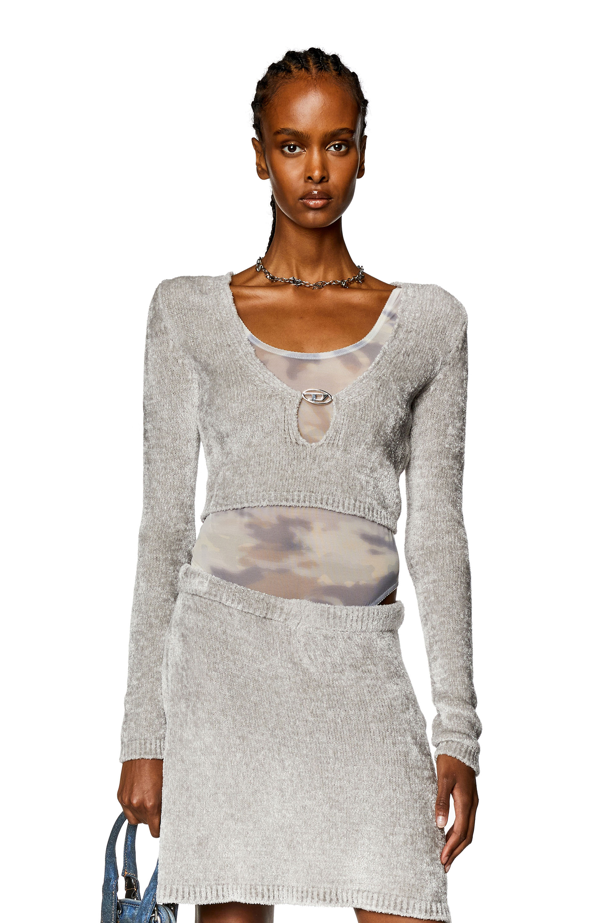 Diesel - M-CHERYL, Mujer Jersey recortado de chenilla in Gris - Image 1