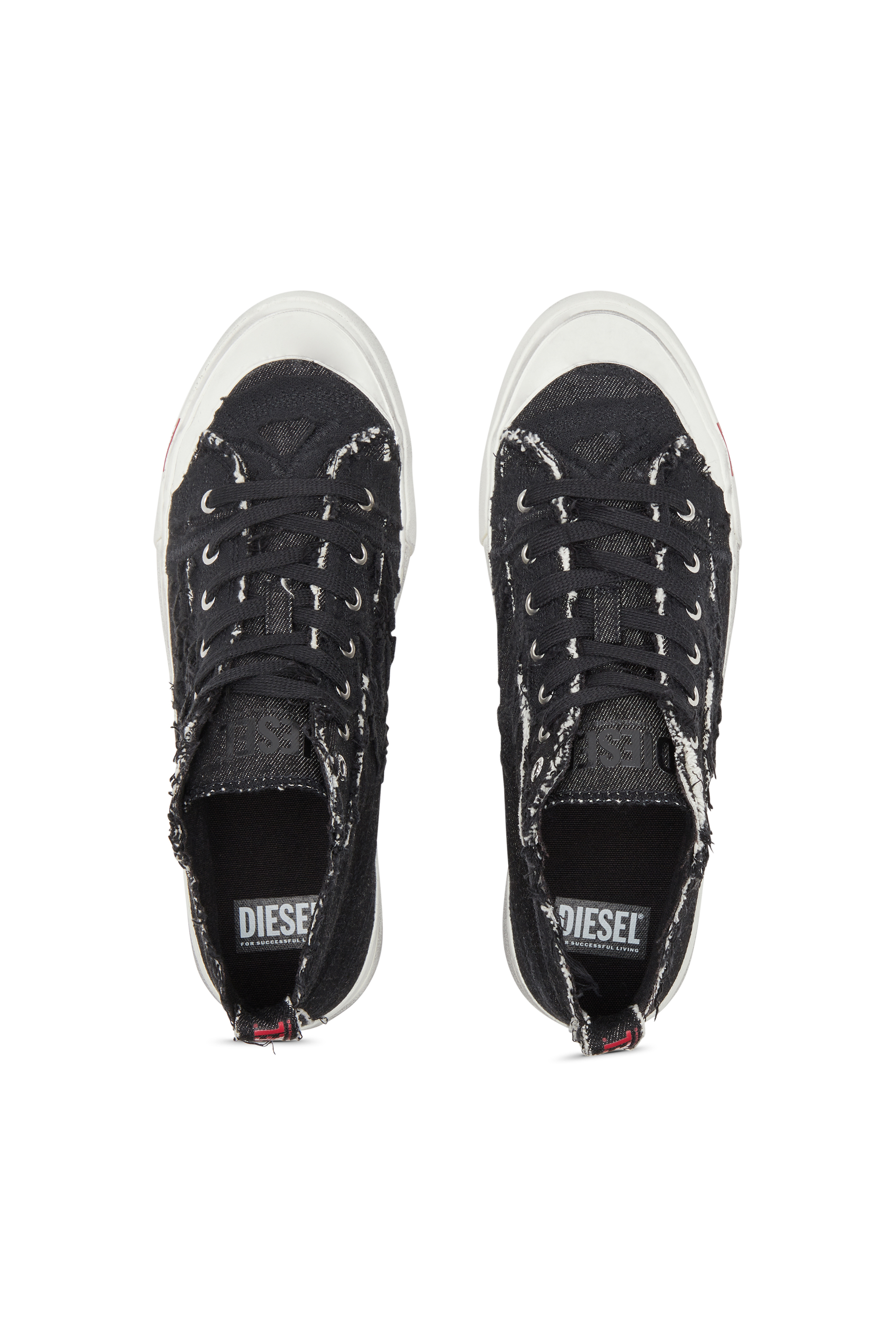 Diesel - S-ATHOS MID, Man S-Athos Mid-Destroyed gauze and denim high-top sneakers in Black - Image 5