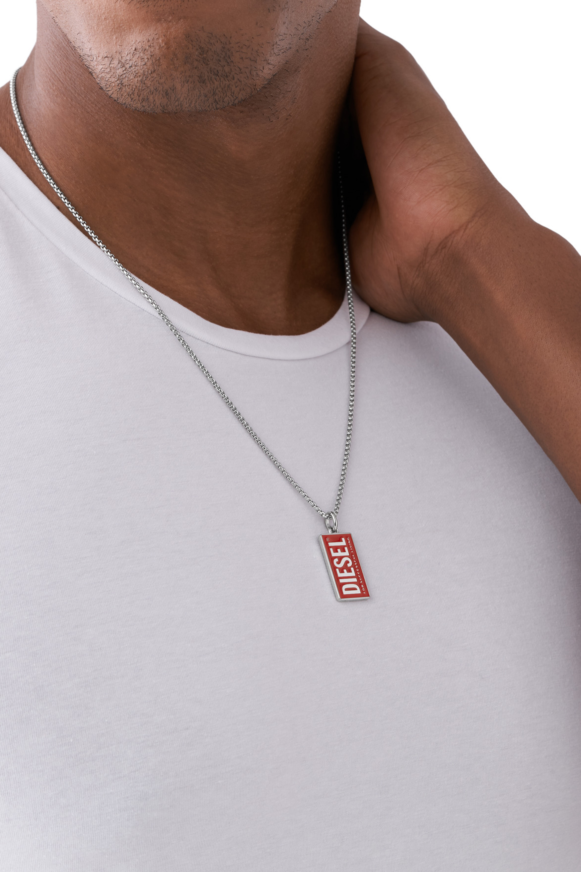 Diesel - DX1368, Unisex Stainless Steel Logo Dog Tag Necklace in Red - Image 3