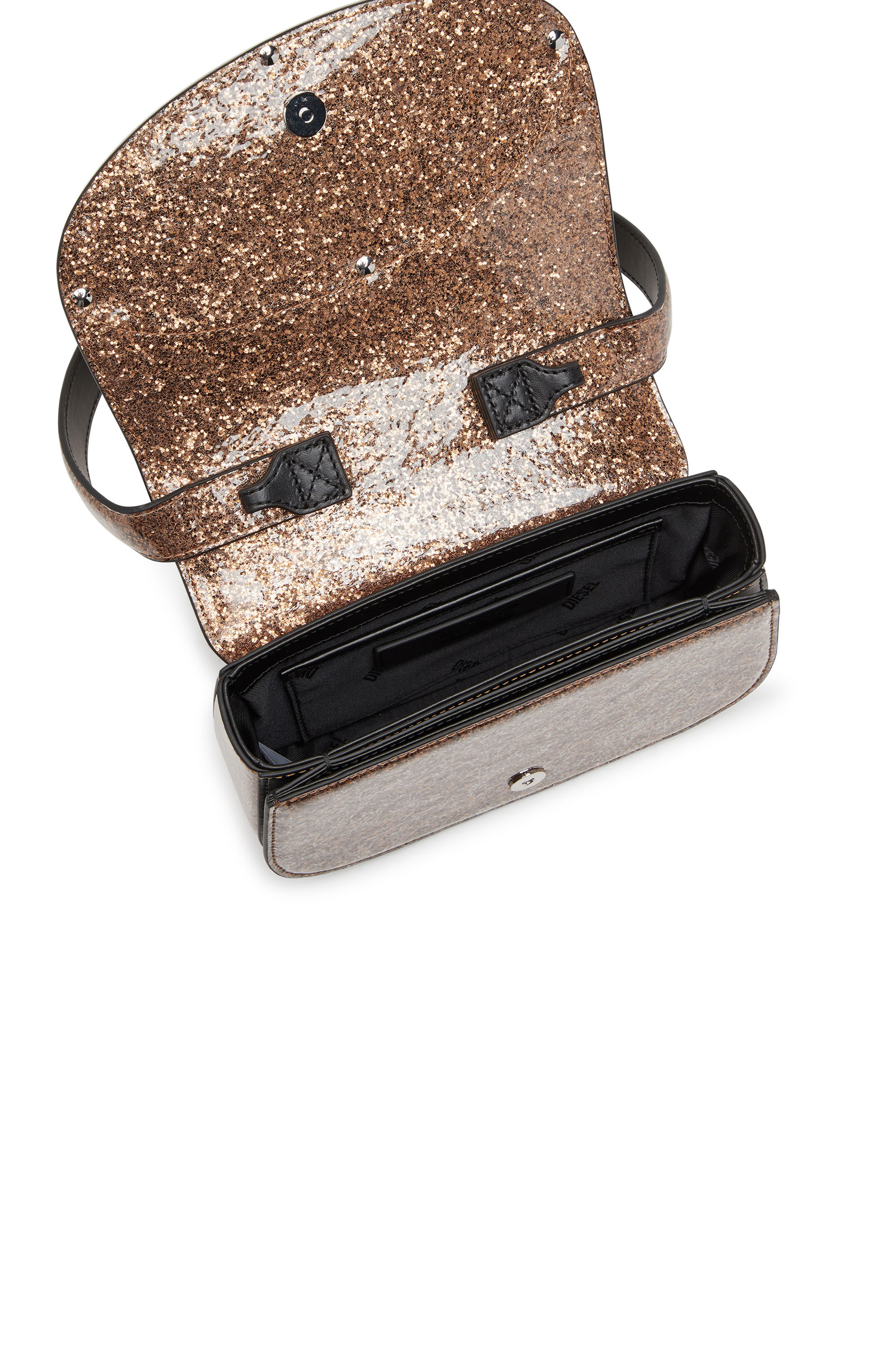 Diesel - 1DR, Woman 1DR-Iconic shoulder bag with macro glitter in Brown - Image 4