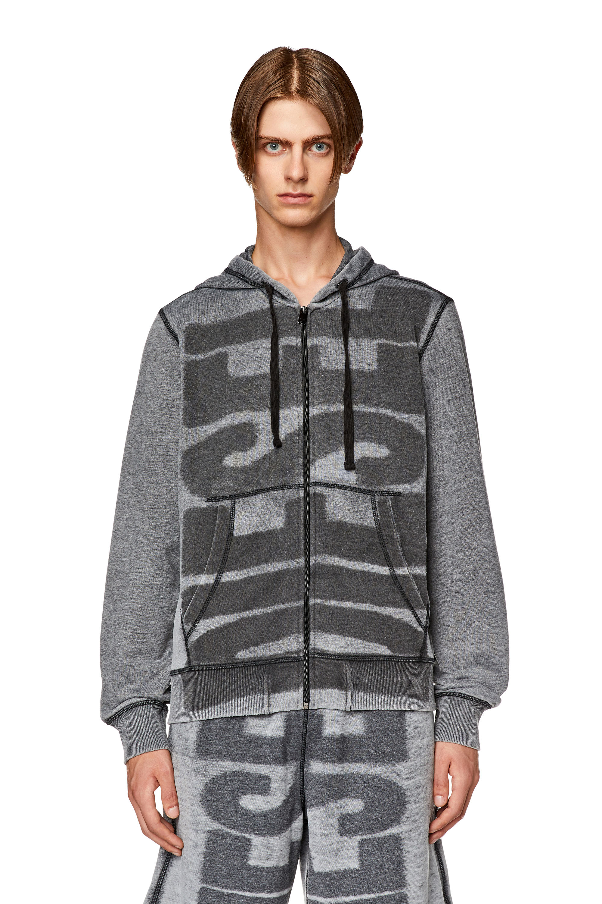 Diesel - S-GINN-HOOD-ZIP-L1, Man Burnout zip-up hoodie with logo in Black - Image 4