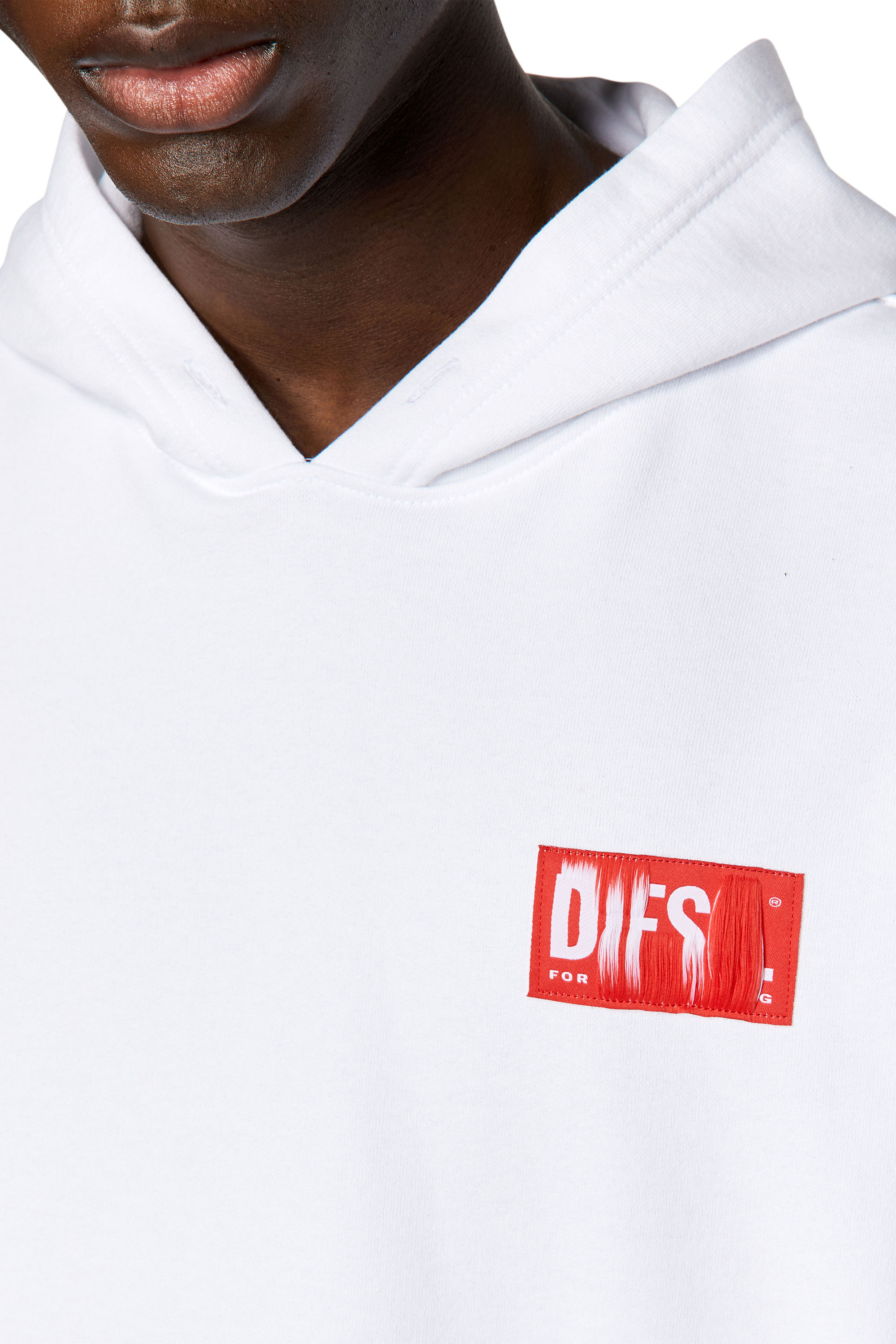 Diesel - S-NLABEL-HOOD, Man Hoodie with frayed logo patch in White - Image 4