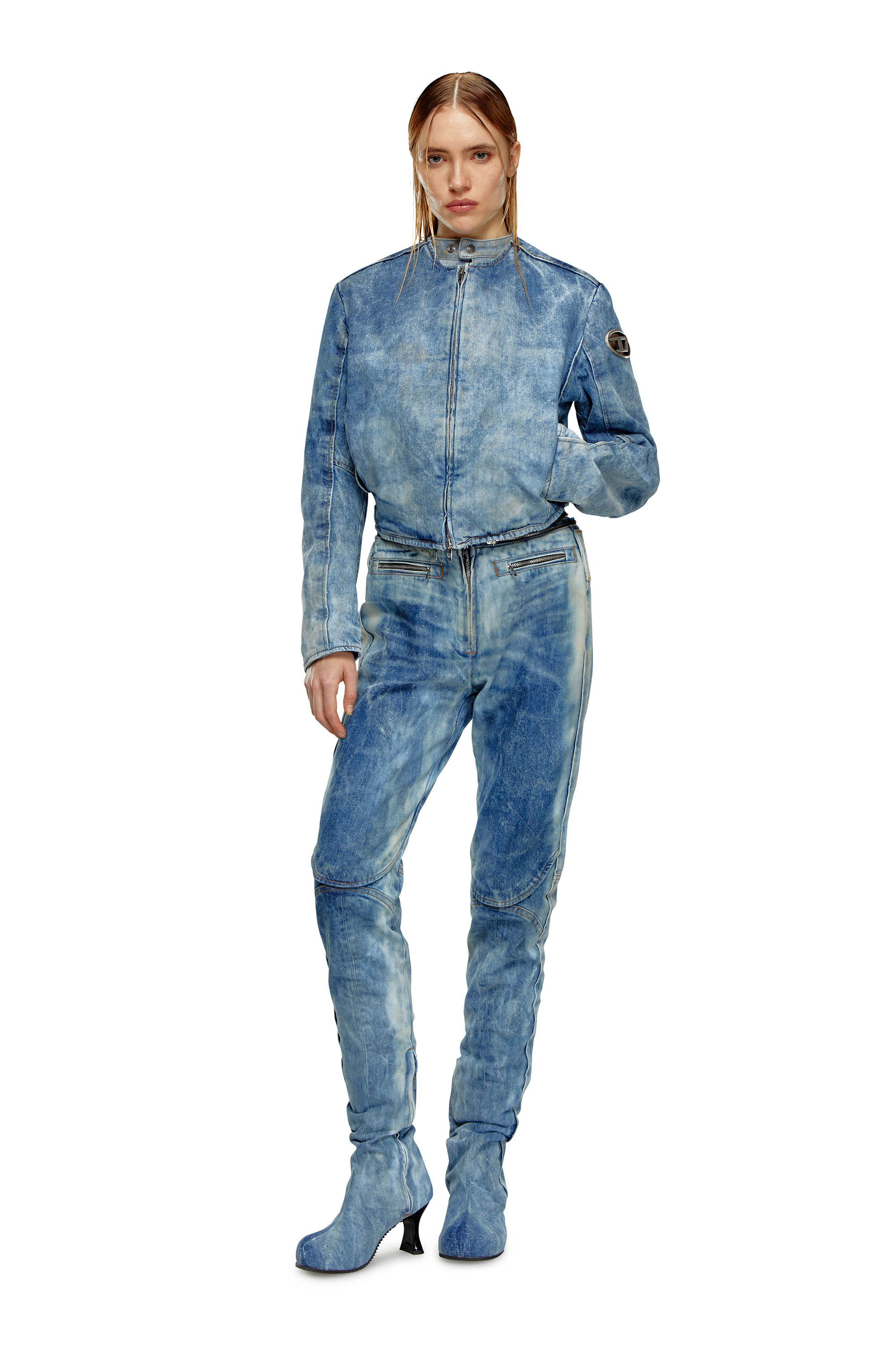 Diesel - DE-CALUR-FSE, Woman Denim jacket with biker zip details in Blue - Image 2