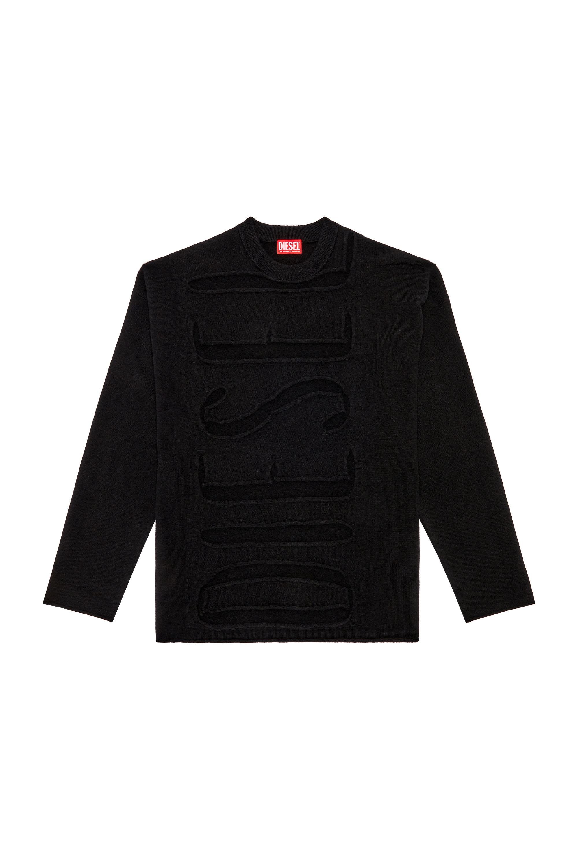 Diesel - K-FLOYD, Man Wool jumper with peel-off Super Logo in Black - Image 3