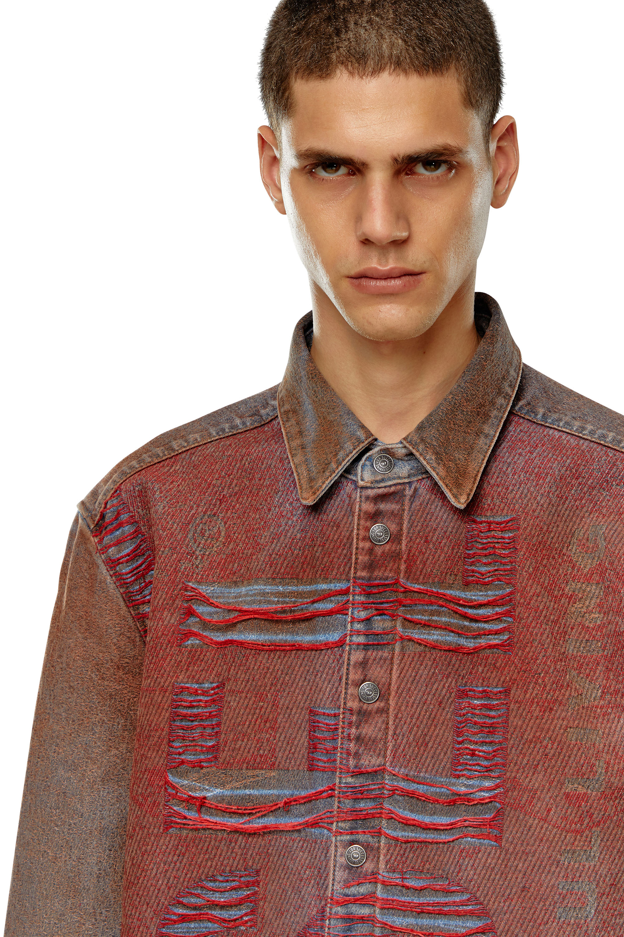 Diesel - D-SIMPLY-OVER-S, Man Denim shirt with jacquard logo in Multicolor - Image 4