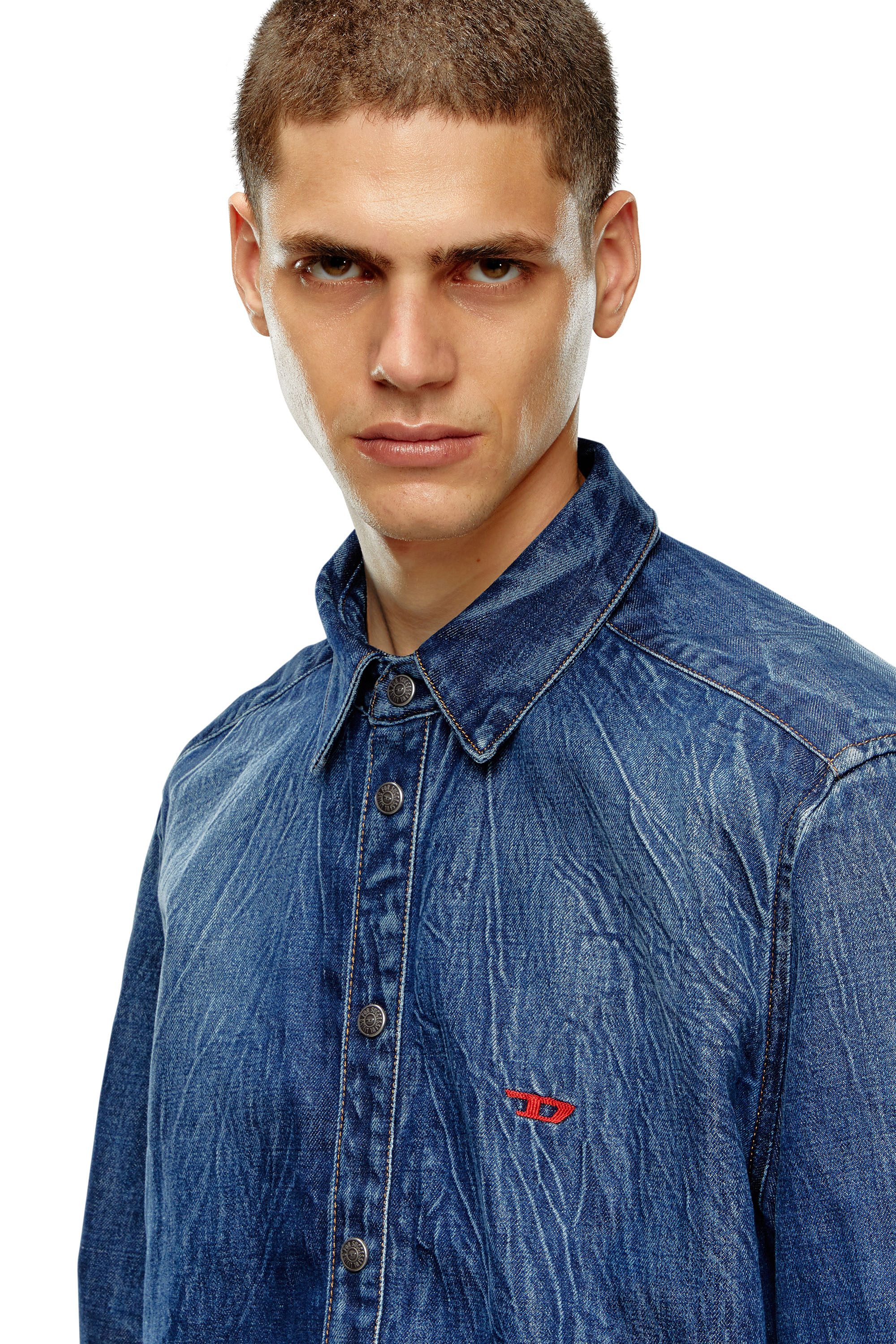 Diesel - D-SIMPLY-S2, Man Stretch denim shirt with 3D whiskers in Blue - Image 4