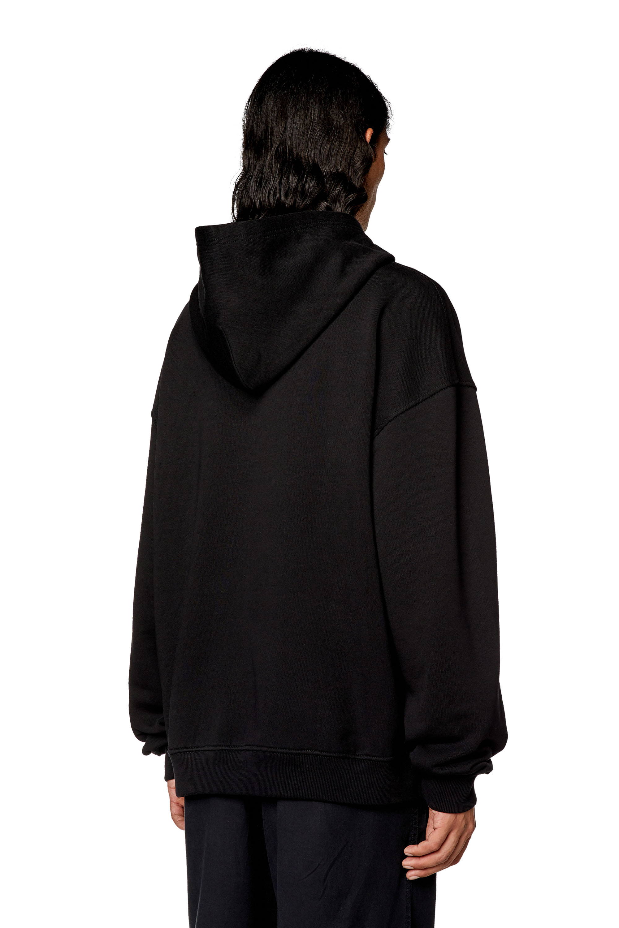 Diesel - S-NLABEL-HOOD-L1, Man Oversized hoodie with logo patch in Black - Image 3