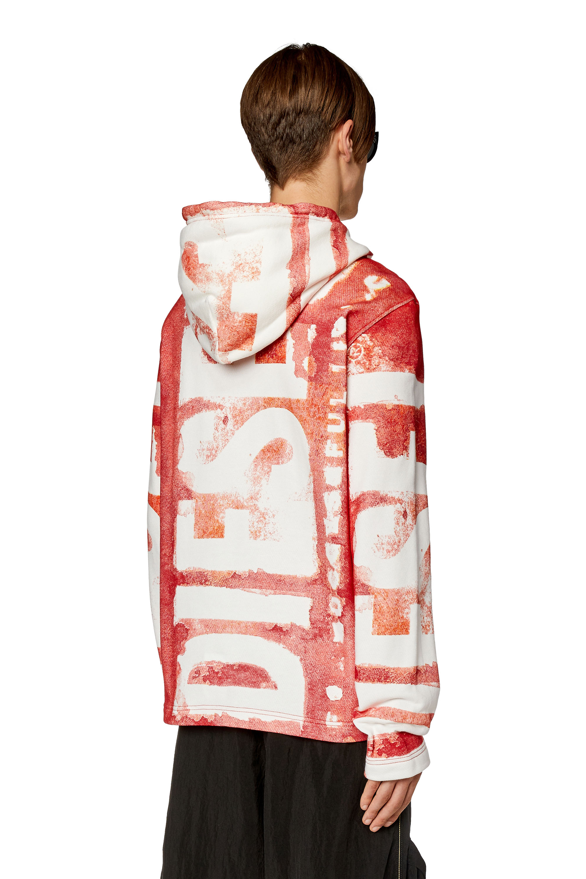 Diesel - S-GINY-HOOD, Man Watercolour-effect logo hoodie in Red - Image 3