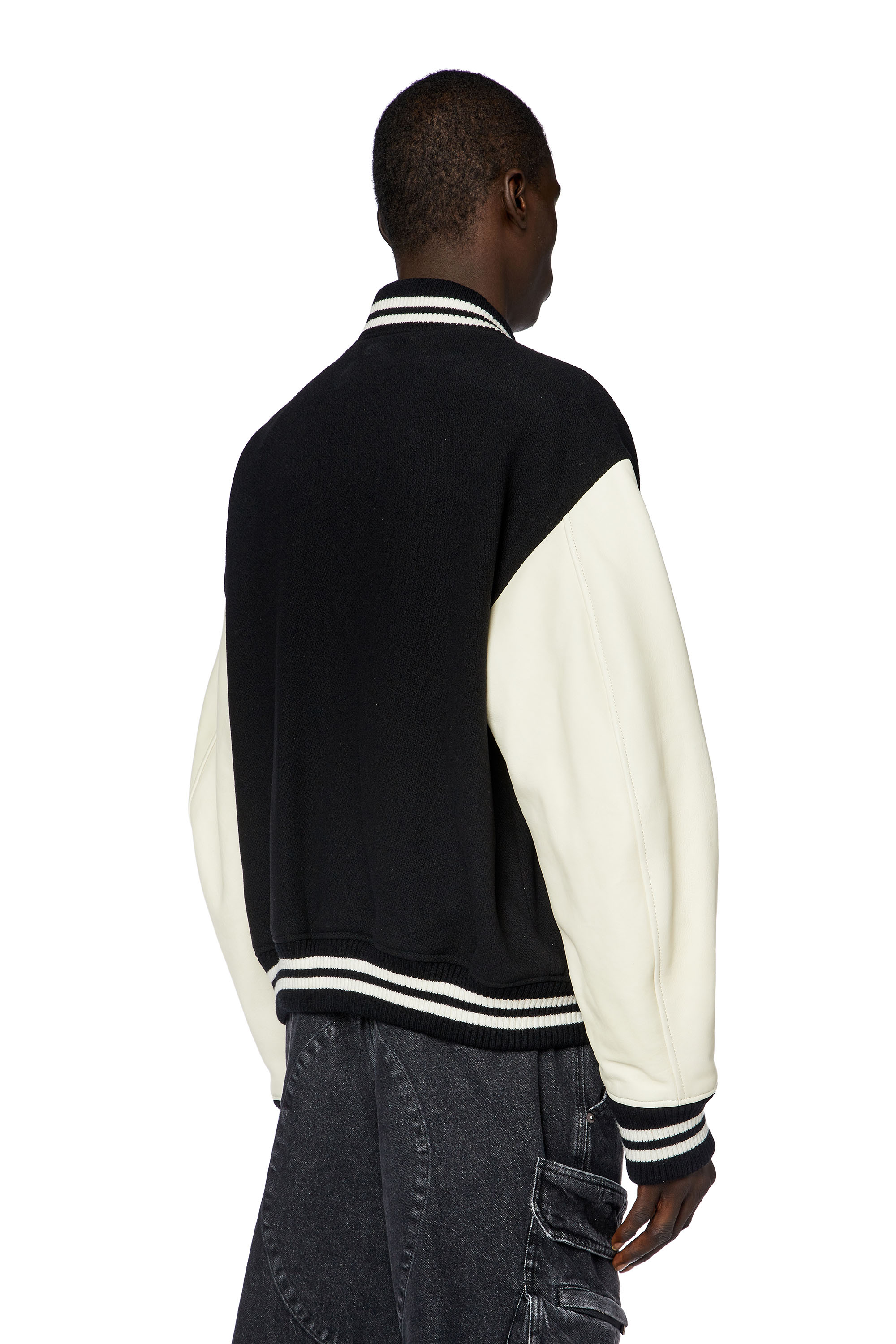 Diesel - L-FRANZ, Man Bomber jacket in leather and wool in Multicolor - Image 3