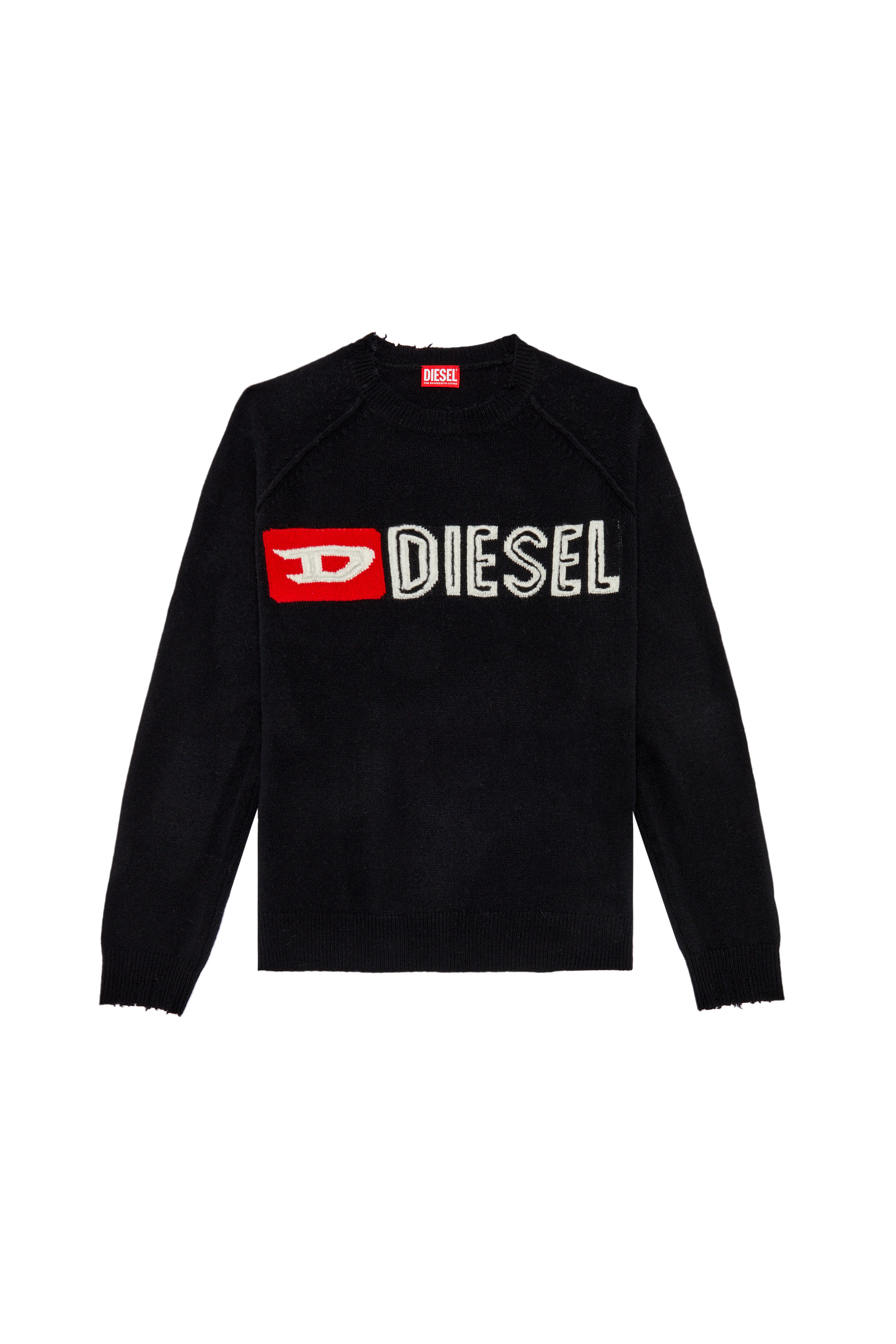 Diesel - K-SARIA-B, Man Wool crewneck sweater with cut-up logo in Black - Image 4