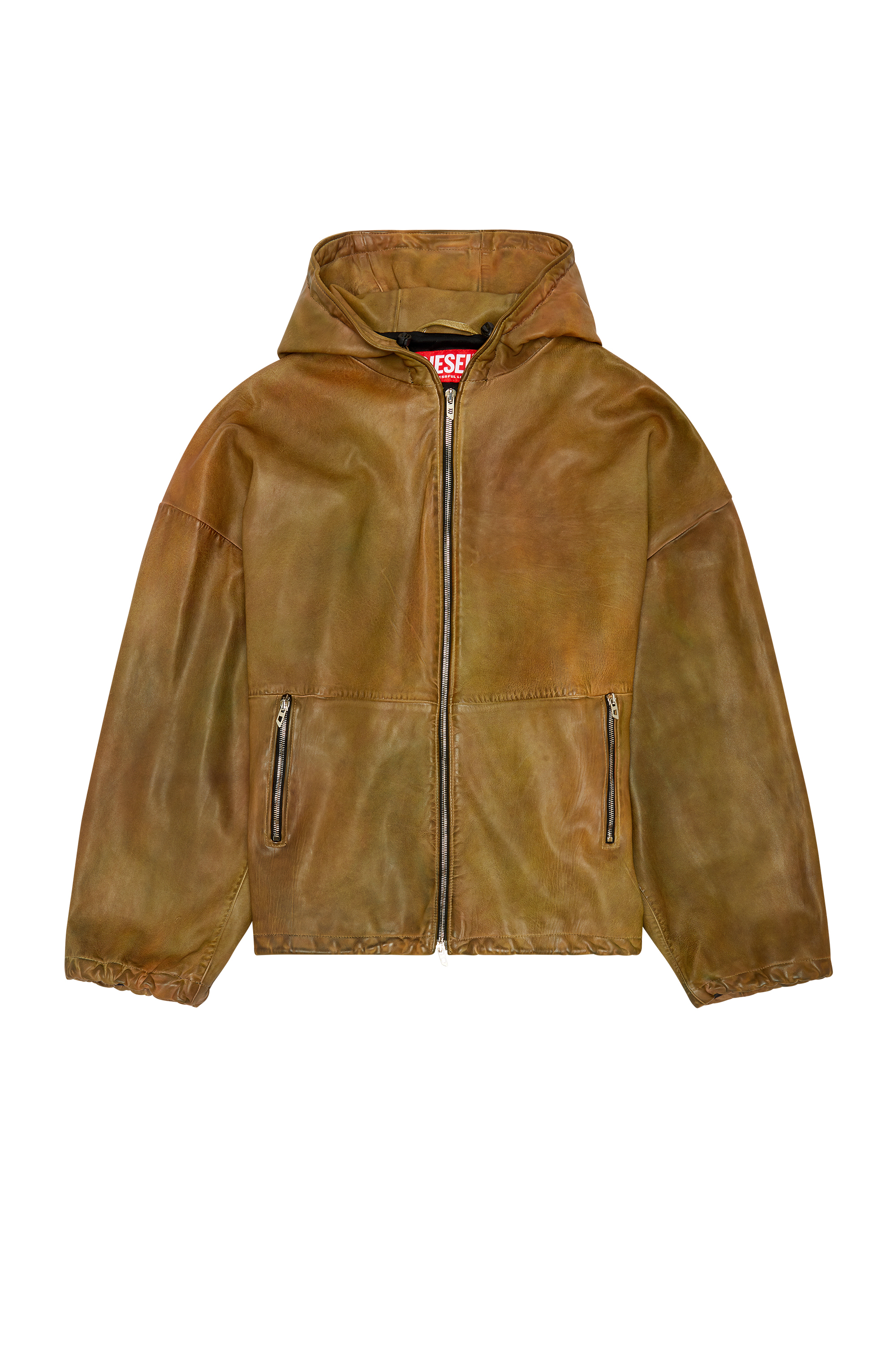 Diesel - L-VATEL-HOODY, Man Hooded leather jacket in Brown - Image 6
