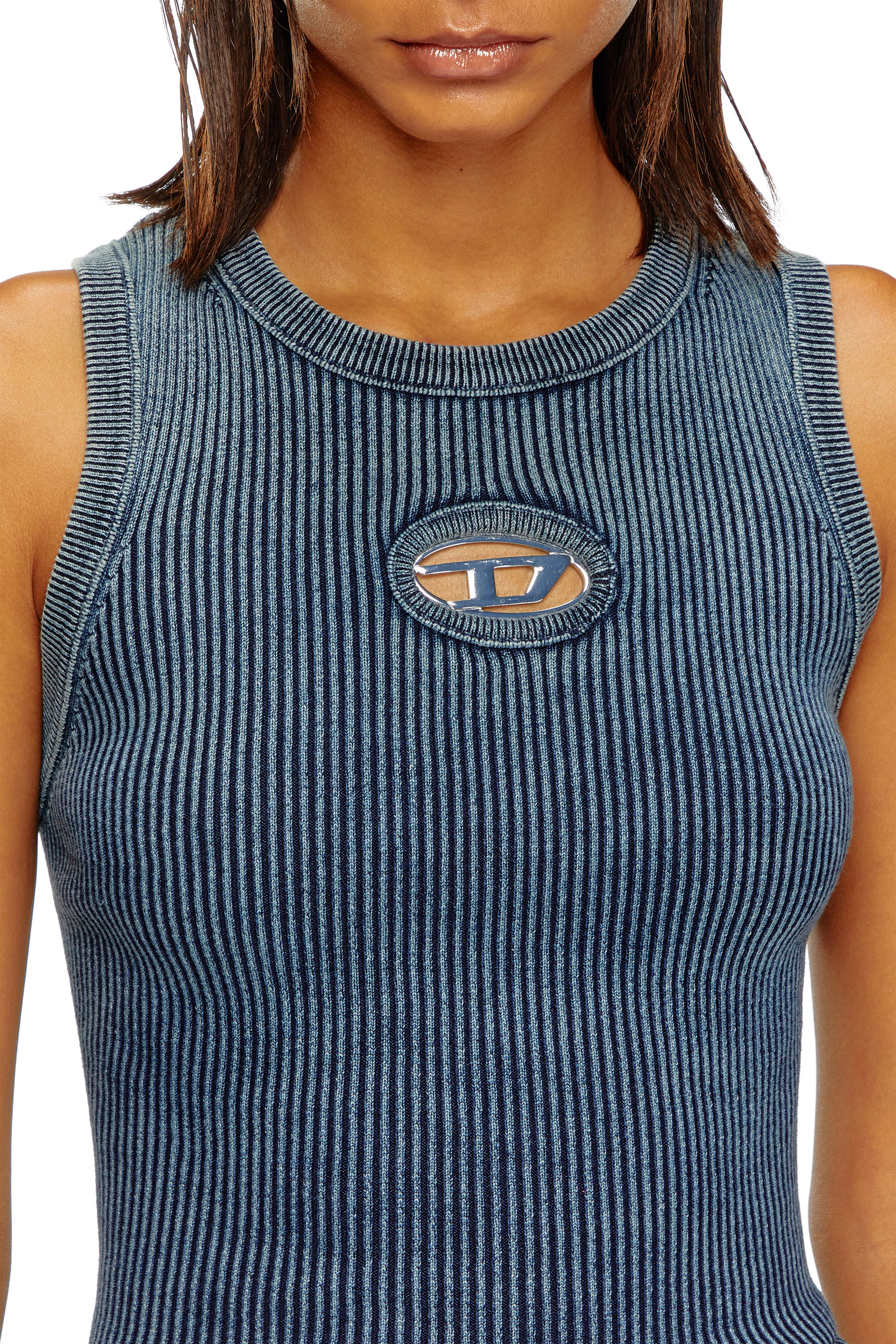 Diesel - M-ANCHOR-A-SL, Mujer Camiseta con tirantes tejida en canalé con Oval D in Azul marino - Image 4