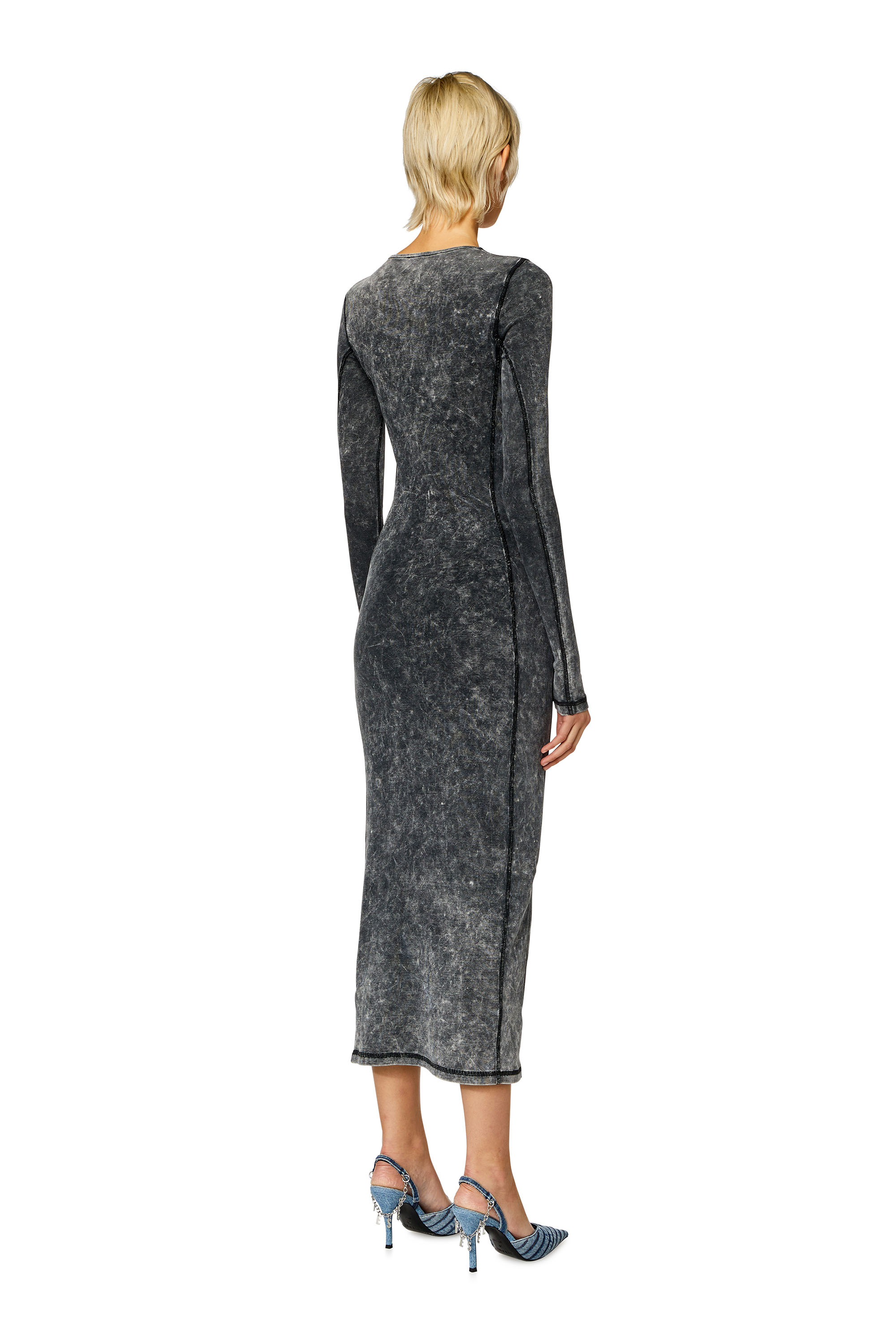 Diesel - D-CRITIC, Woman Ribbed midi dress with oval D plaque in Grey - Image 3
