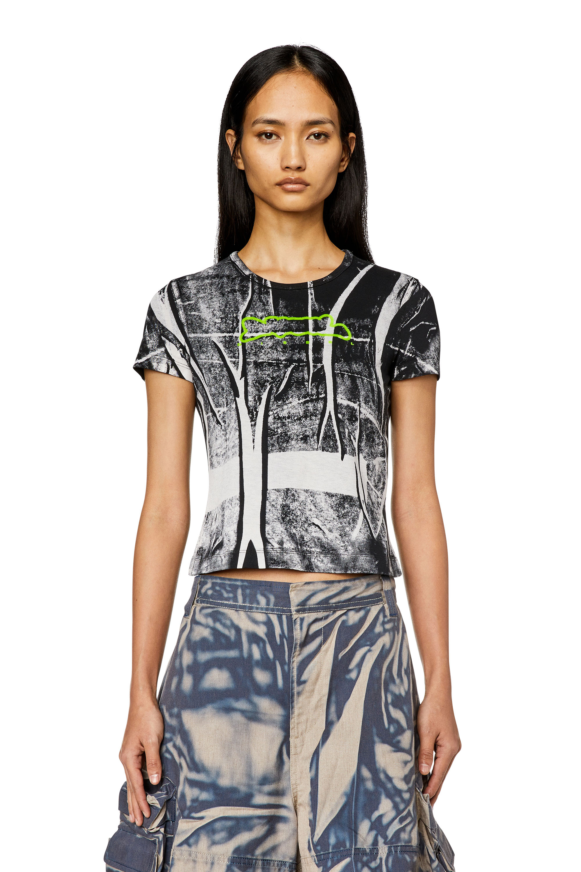 Diesel - T-UNCUTIE-LONG-N5, Woman T-shirt with creased print in Multicolor - Image 4