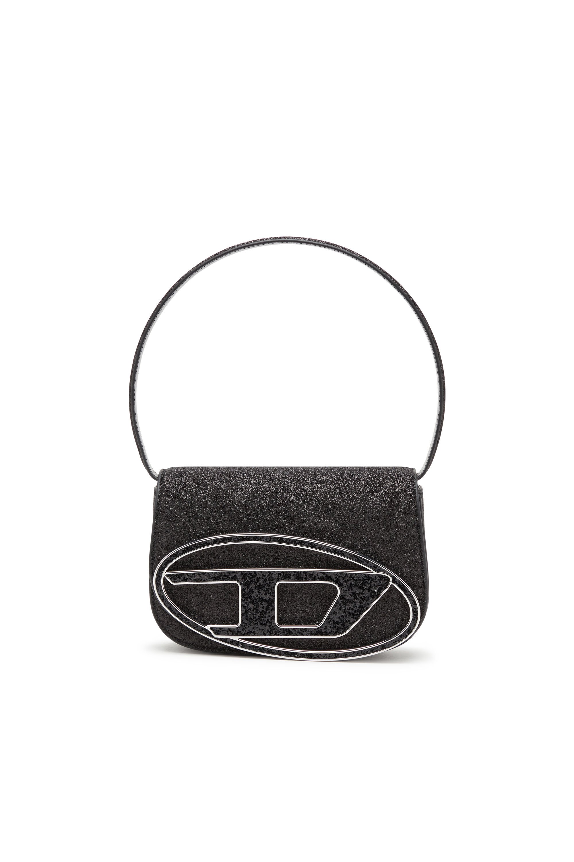 Diesel - 1DR, Woman 1DR-Iconic shoulder bag in glitter fabric in Black - Image 1