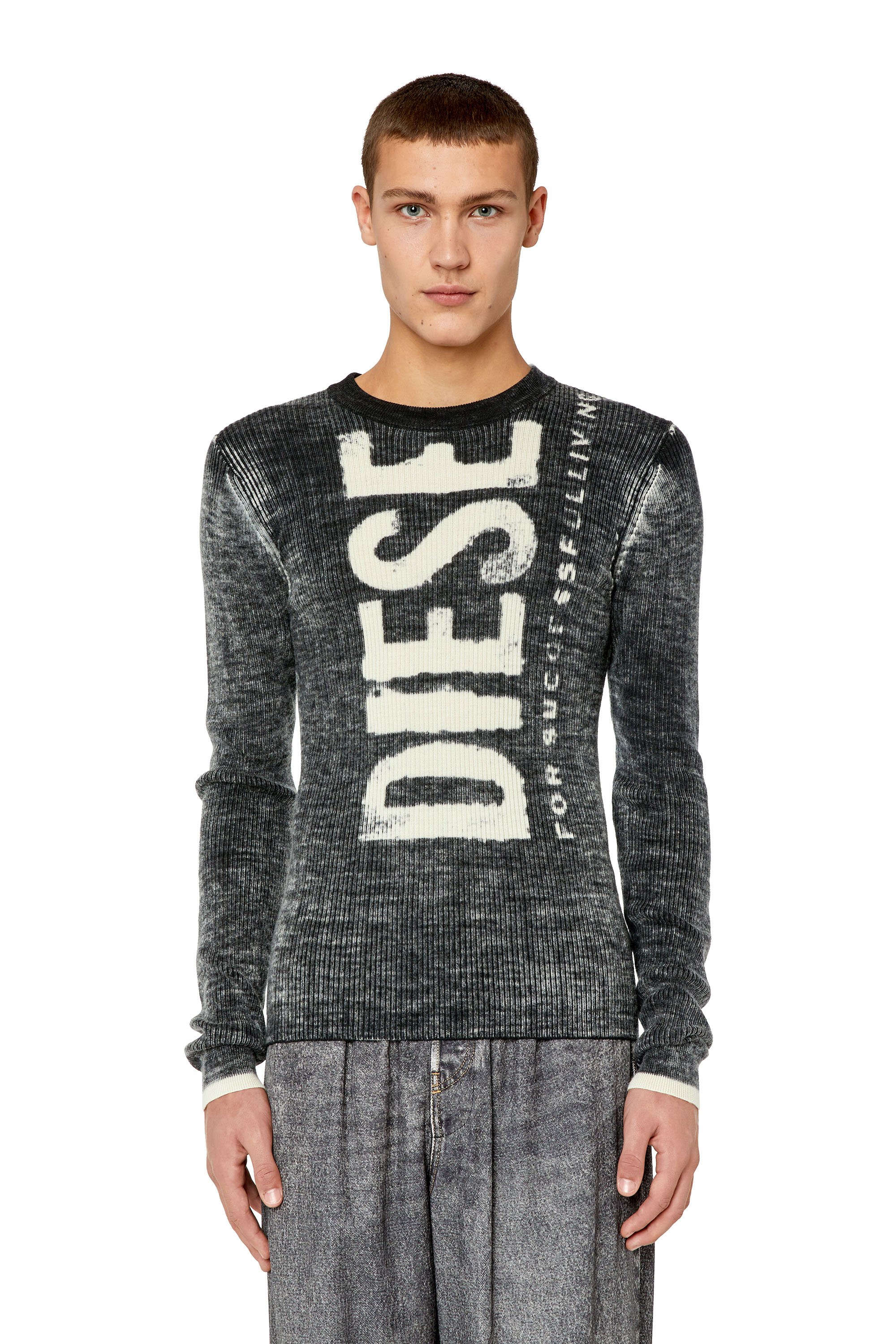 Diesel - K-ATULLUS-ROUND, Man Wool jumper with bleeding-effect logo in Black - Image 1