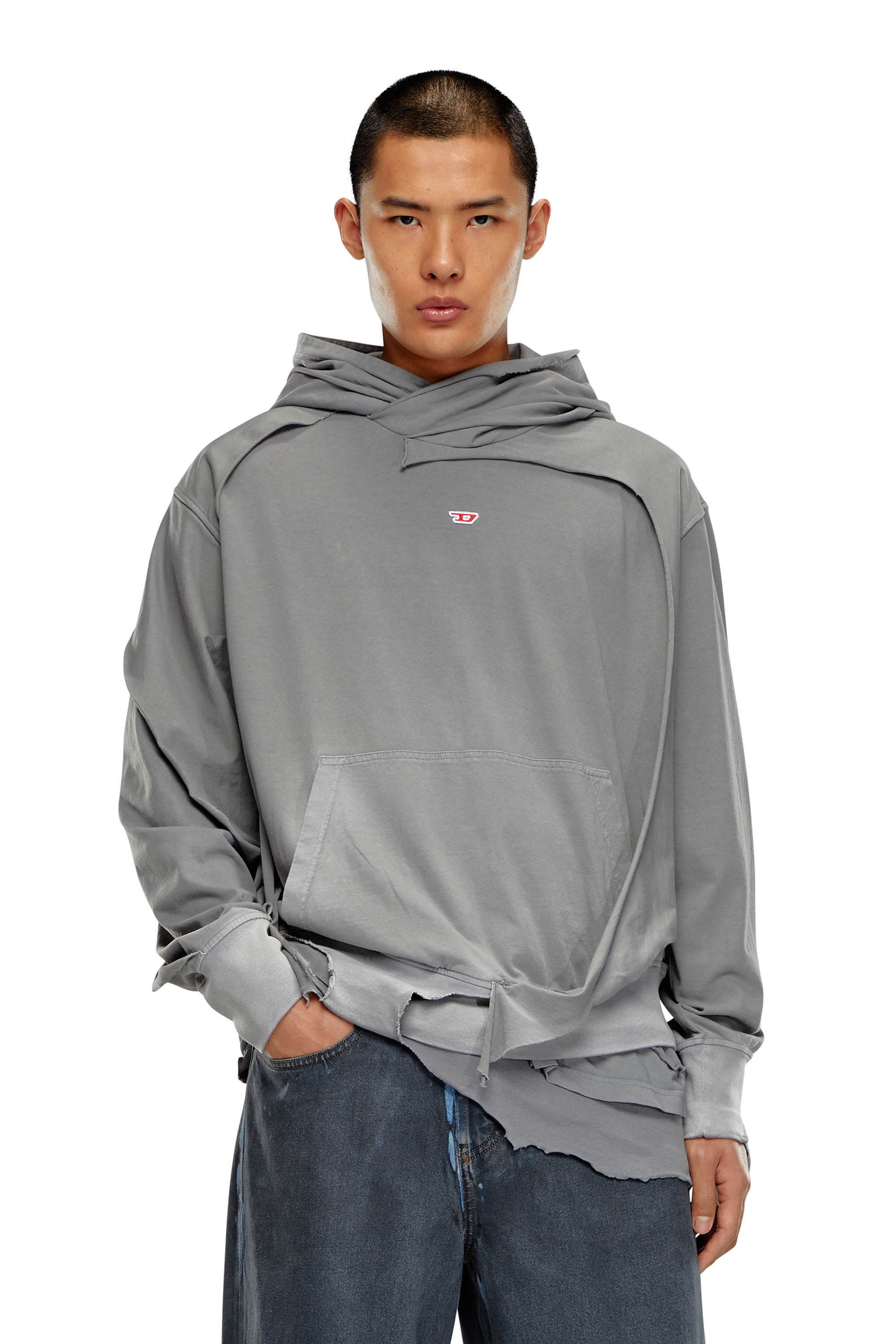 Diesel - S-STRAHOOP-N1, Hombre Sudadera con capucha con efecto roto despegado in Gris - Image 1