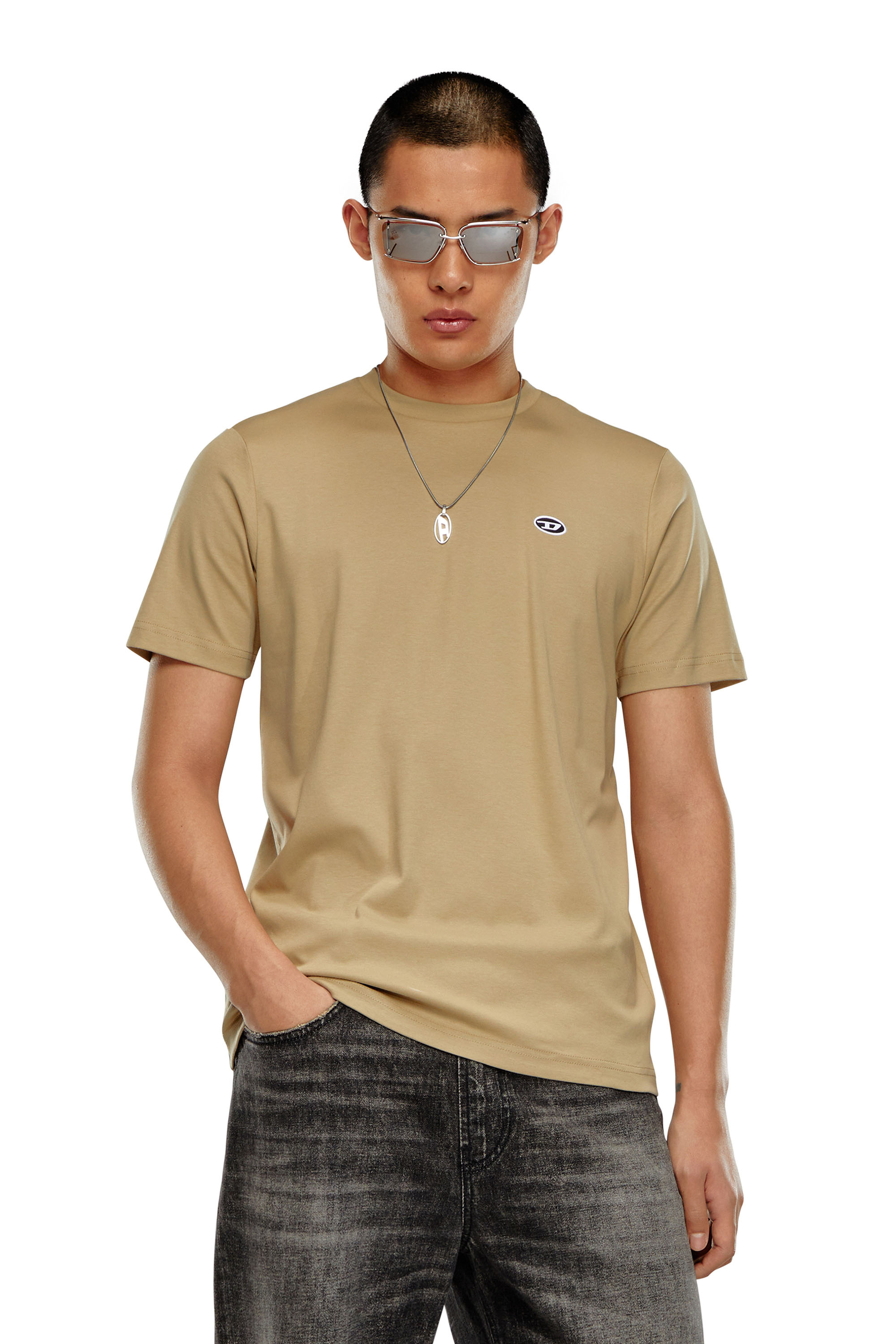 Diesel - T-JUST-DOVAL-PJ, Man T-shirt with oval D patch in Brown - Image 1