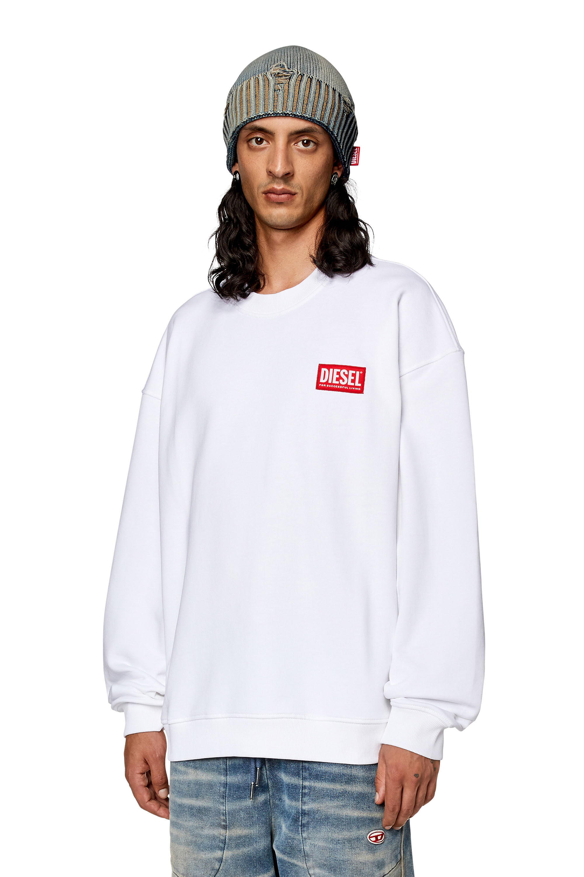 Diesel - S-NLABEL-L1, Man Oversized sweatshirt with logo patch in White - Image 1