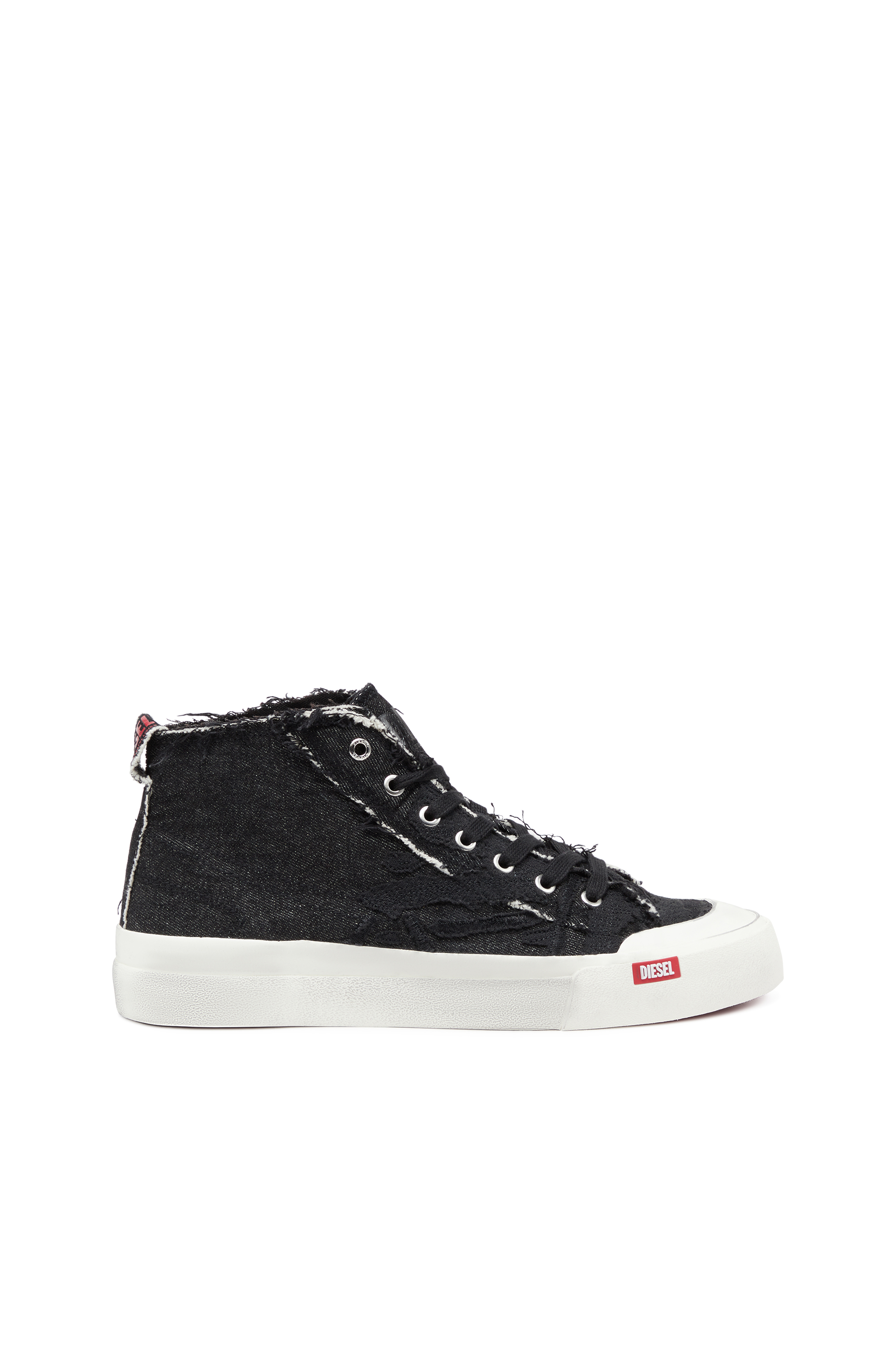 Diesel - S-ATHOS MID, Man S-Athos Mid-Destroyed gauze and denim high-top sneakers in Black - Image 1